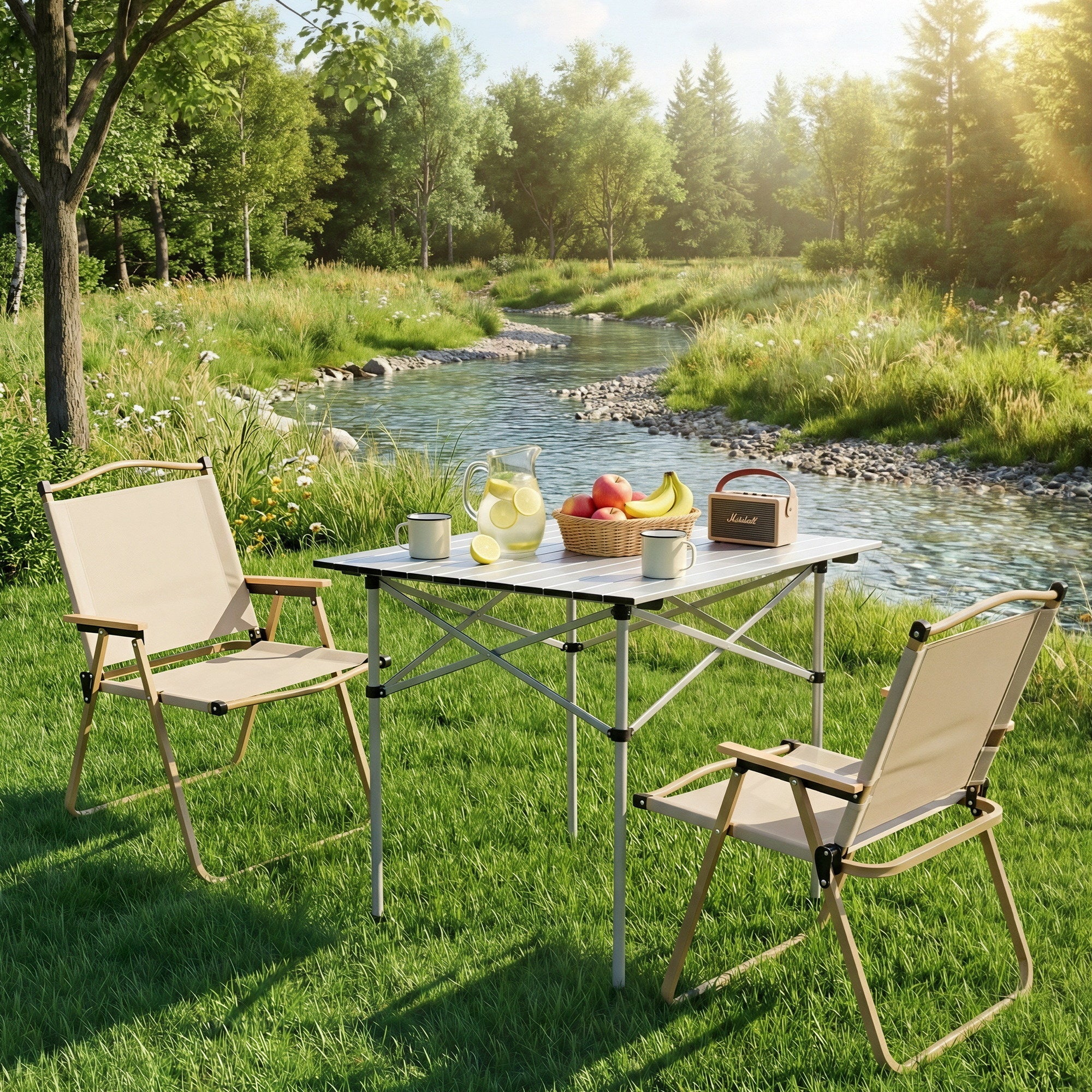 3pc Camping Table Chair Set Outdoor Folding Aluminium Portable Picnic - Outdoor Recreation > Camping > Camp Furniture - Rivercity House & Home Co. (ABN 18 642 972 209) - Affordable Modern Furniture Australia