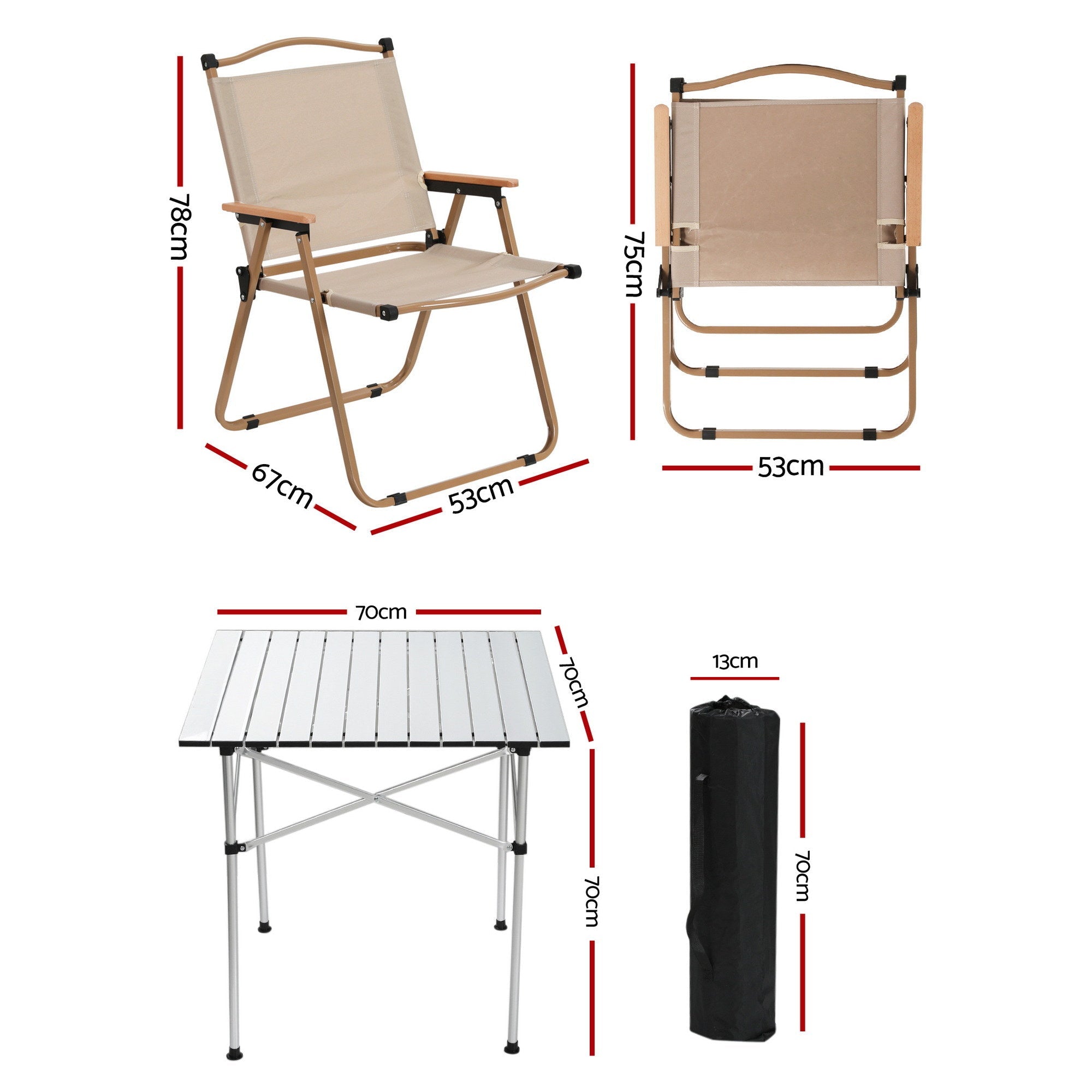 3pc Camping Table Chair Set Outdoor Folding Aluminium Portable Picnic - Outdoor Recreation > Camping > Camp Furniture - Rivercity House & Home Co. (ABN 18 642 972 209) - Affordable Modern Furniture Australia