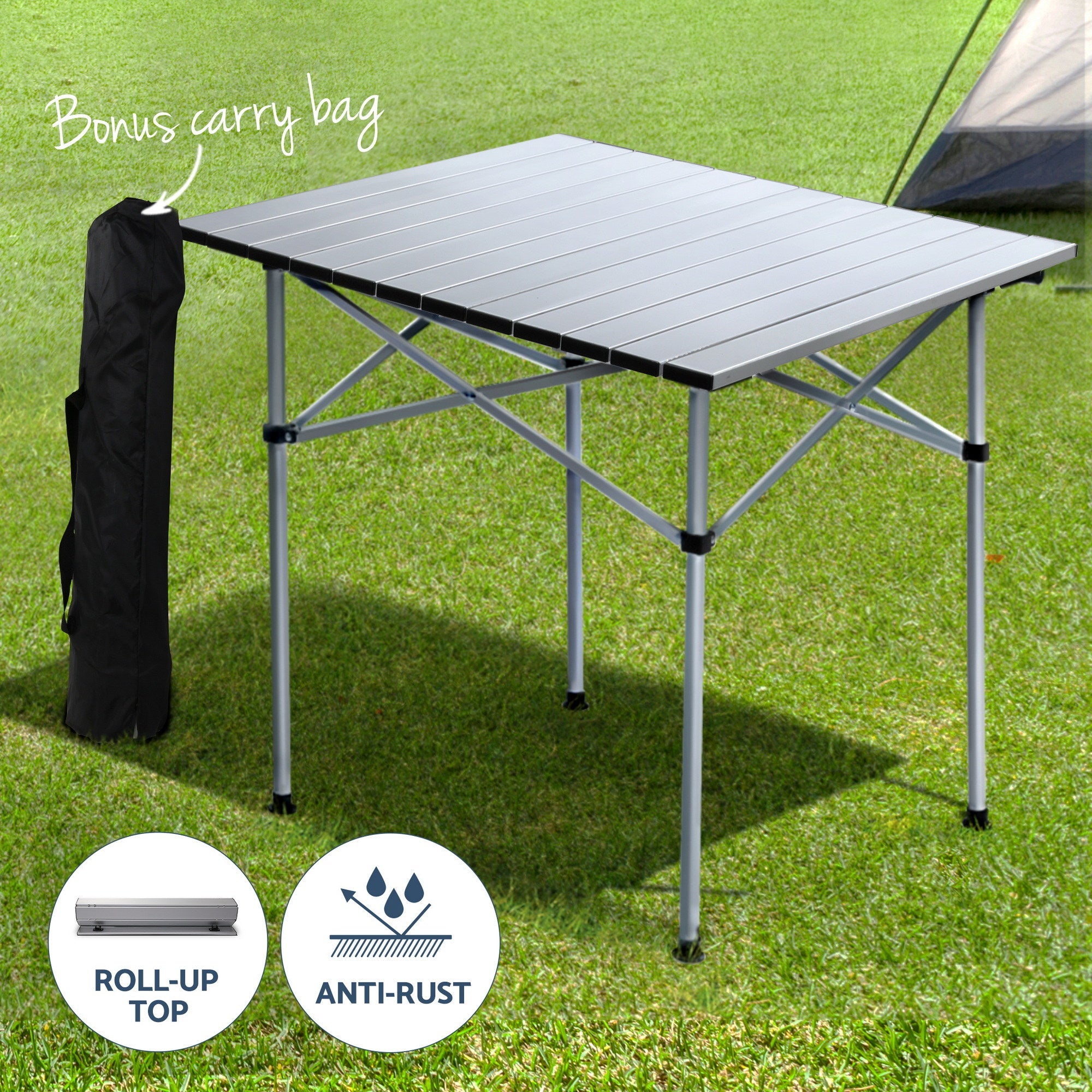 3pc Camping Table Chair Set Outdoor Folding Aluminium Portable Picnic - Outdoor Recreation > Camping > Camp Furniture - Rivercity House & Home Co. (ABN 18 642 972 209) - Affordable Modern Furniture Australia