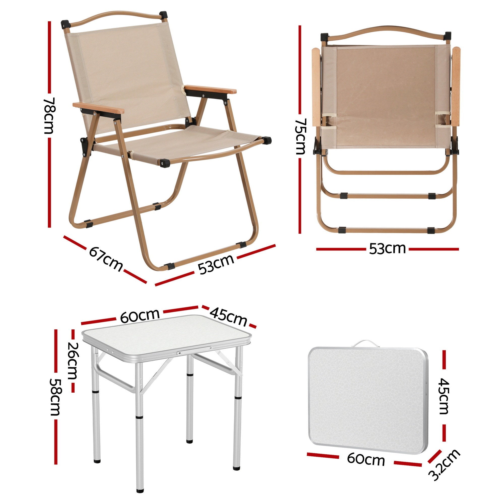 3pc Camping Table Chair Set Outdoor Folding Aluminium Portable Picnic - Outdoor Recreation > Camping > Camp Furniture - Rivercity House & Home Co. (ABN 18 642 972 209) - Affordable Modern Furniture Australia