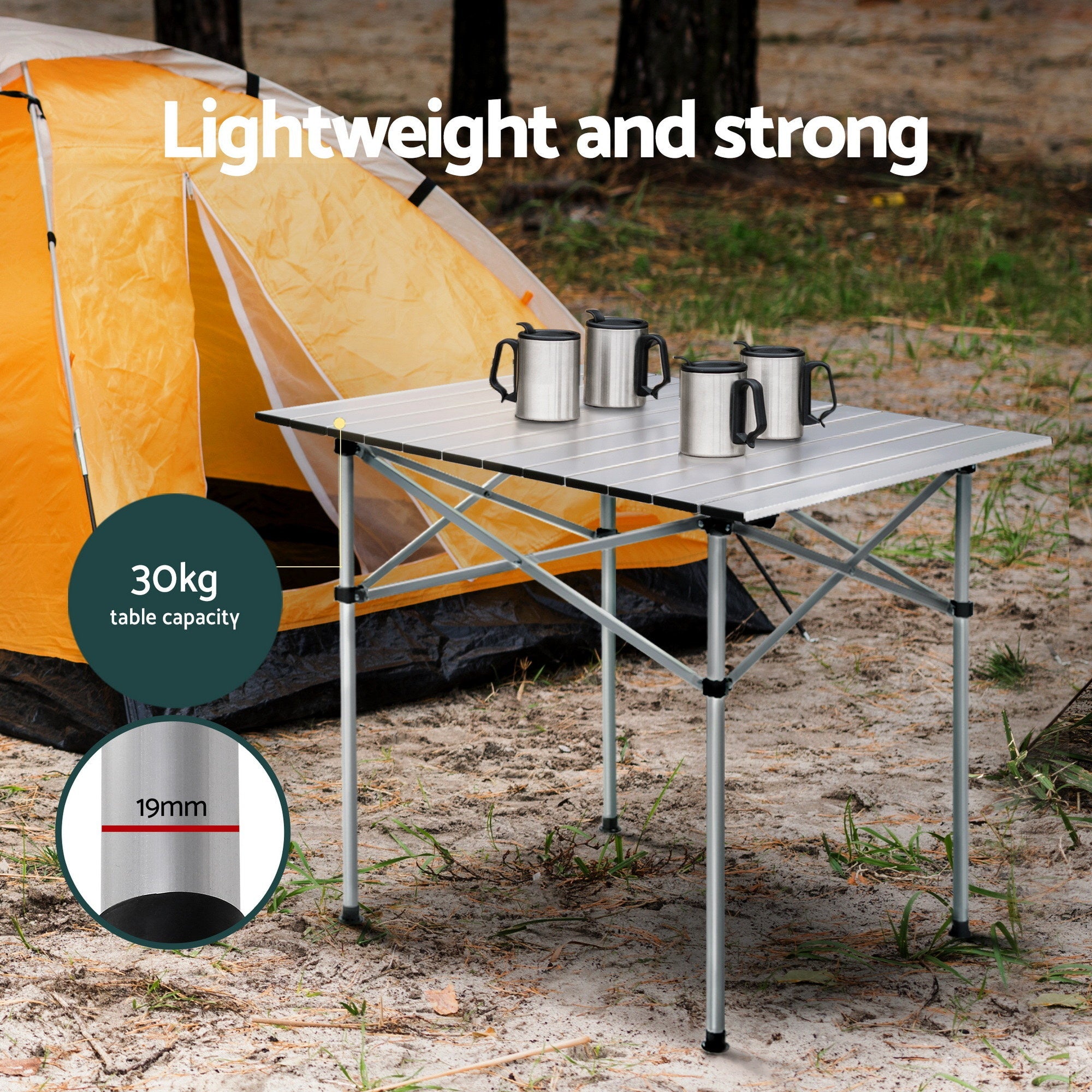 3pc Camping Table Chair Set Outdoor Folding Aluminium Portable Picnic - Outdoor Recreation > Camping > Camp Furniture - Rivercity House & Home Co. (ABN 18 642 972 209) - Affordable Modern Furniture Australia
