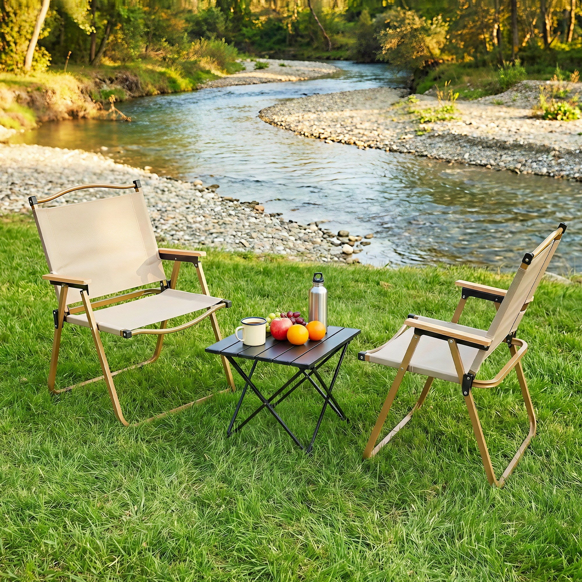 3pc Camping Table Chair Set Outdoor Folding Aluminium Portable Picnic - Outdoor Recreation > Camping > Camp Furniture - Rivercity House & Home Co. (ABN 18 642 972 209) - Affordable Modern Furniture Australia