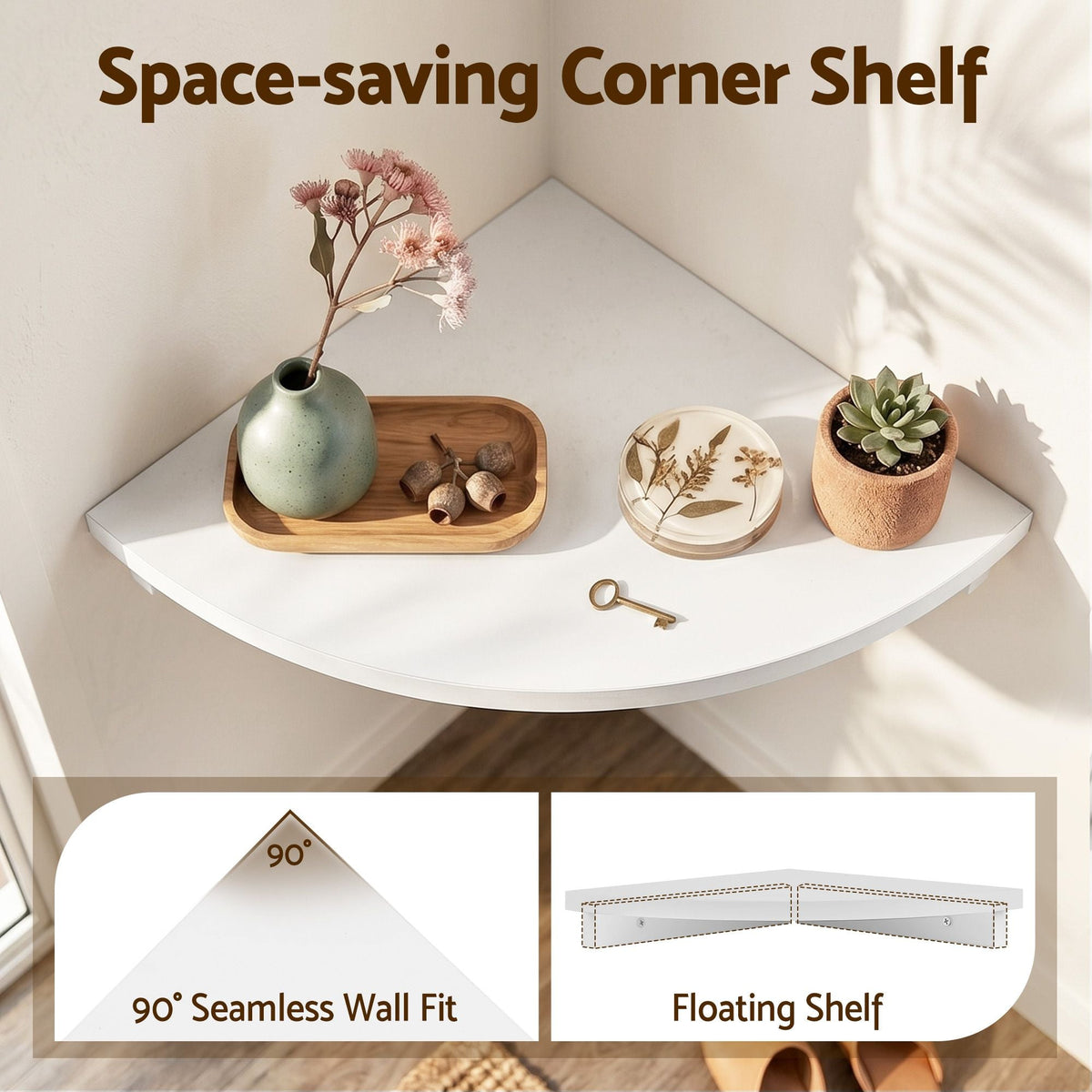 3pc Corner Floating Wall Shelf Set with Round Edges - White - Furniture > Living Room > Bookcases & Shelves - Rivercity House & Home Co. (ABN 18 642 972 209) - Affordable Modern Furniture Australia