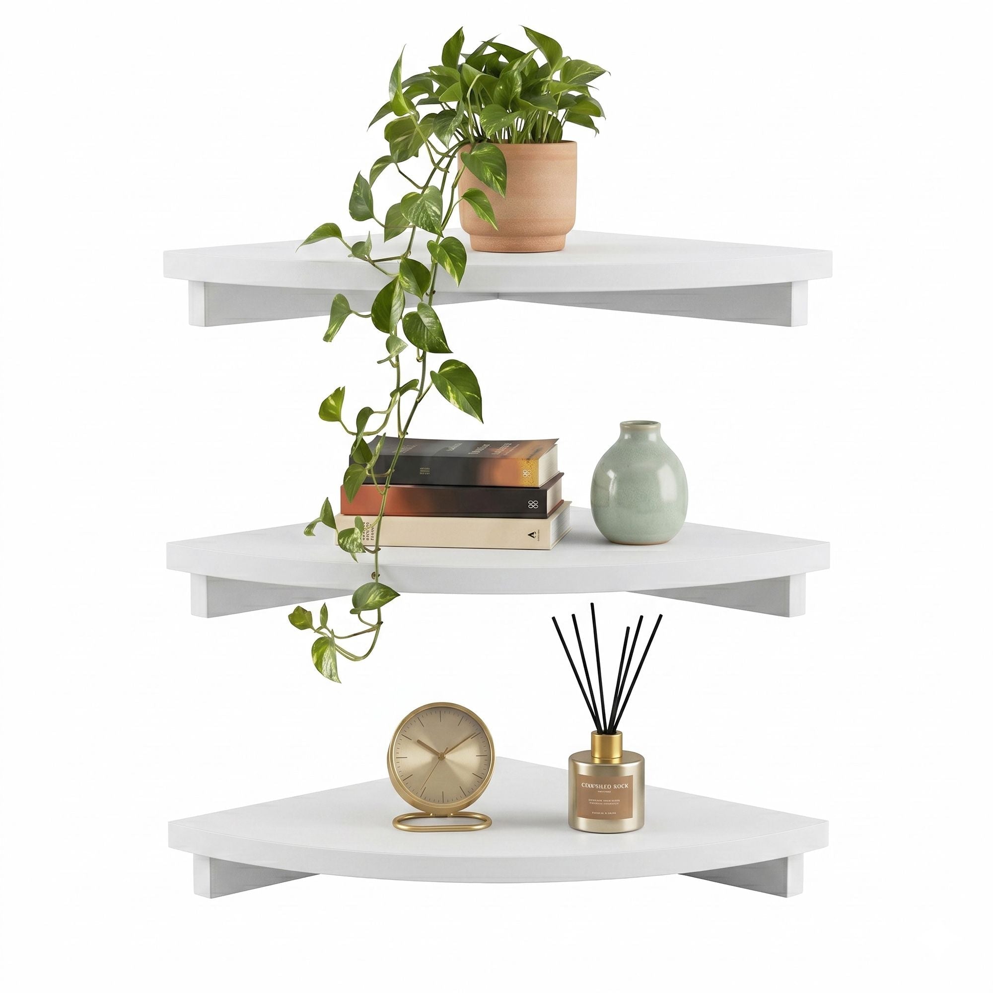 3pc Corner Floating Wall Shelf Wall Mounted Display Rack Round Edge White - Furniture > Living Room > Bookcases & Shelves - Rivercity House & Home Co. (ABN 18 642 972 209) - Affordable Modern Furniture Australia
