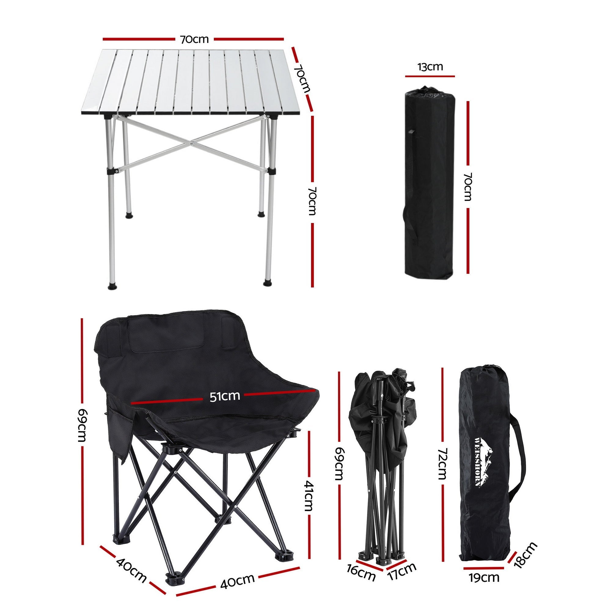 3pc Folding Camping Table and Chairs Set Portable Aluminium Outdoor Picnic - Aluminium - Outdoor Recreation > Camping > Camp Furniture - Rivercity House & Home Co. (ABN 18 642 972 209) - Affordable Modern Furniture Australia
