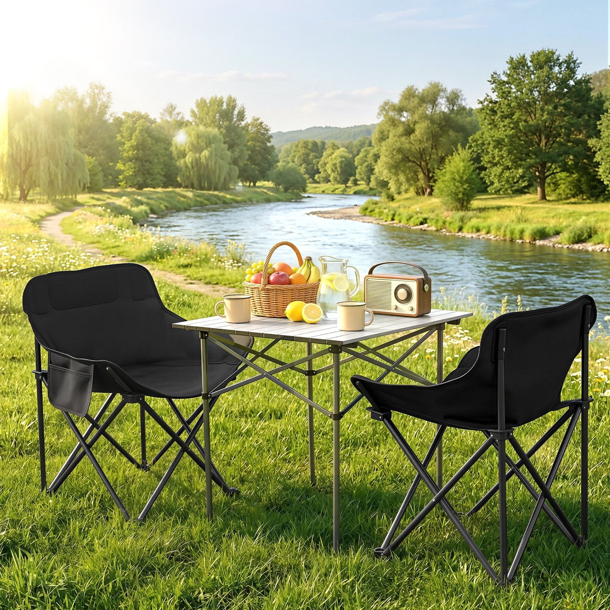 3pc Folding Camping Table and Chairs Set Portable Aluminium Outdoor Picnic - Aluminium - Outdoor Recreation > Camping > Camp Furniture - Rivercity House & Home Co. (ABN 18 642 972 209) - Affordable Modern Furniture Australia