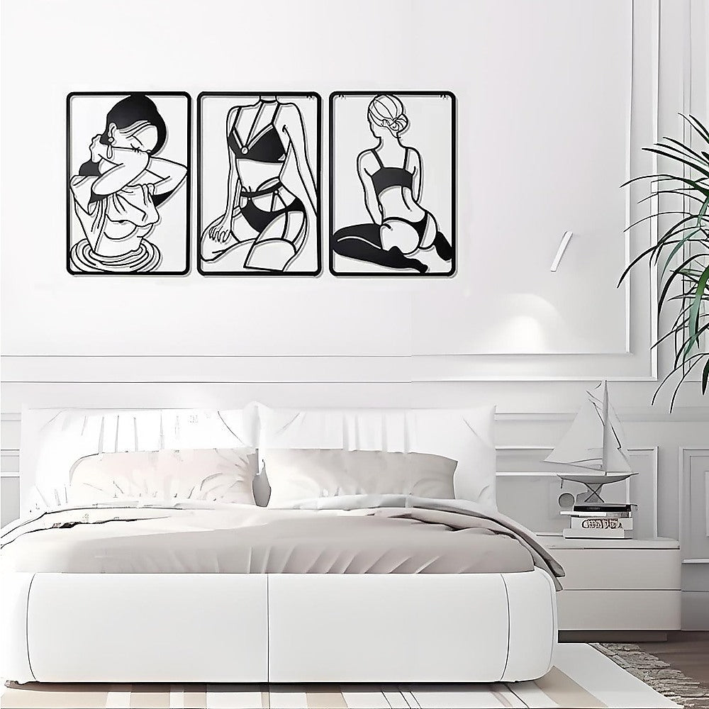 3pc Modern Abstract Metal Wall Art Decor 27.9x43.2cm - Black - Home & Garden > Decor > Garden Ornaments - Rivercity House & Home Co. (ABN 18 642 972 209) - Affordable Modern Furniture Australia