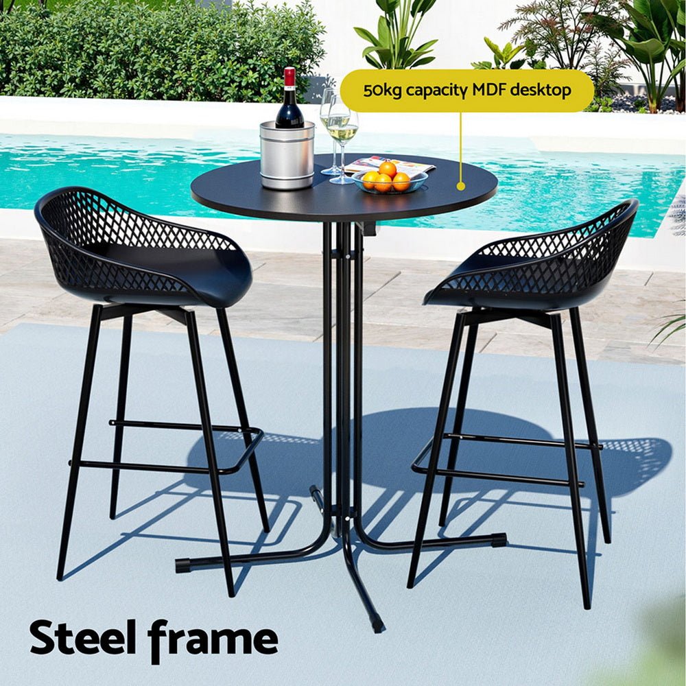 3PC Outdoor Bar Set Stools Dining Chairs Table Patio Furniture Bistro Set Black - Furniture > Outdoor > Outdoor Dining Sets - Rivercity House & Home Co. (ABN 18 642 972 209) - Affordable Modern Furniture Australia