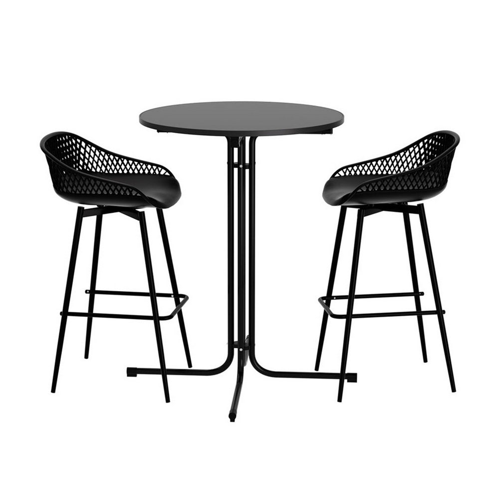 3PC Outdoor Bar Set Stools Dining Chairs Table Patio Furniture Bistro Set Black - Furniture > Outdoor > Outdoor Dining Sets - Rivercity House & Home Co. (ABN 18 642 972 209) - Affordable Modern Furniture Australia