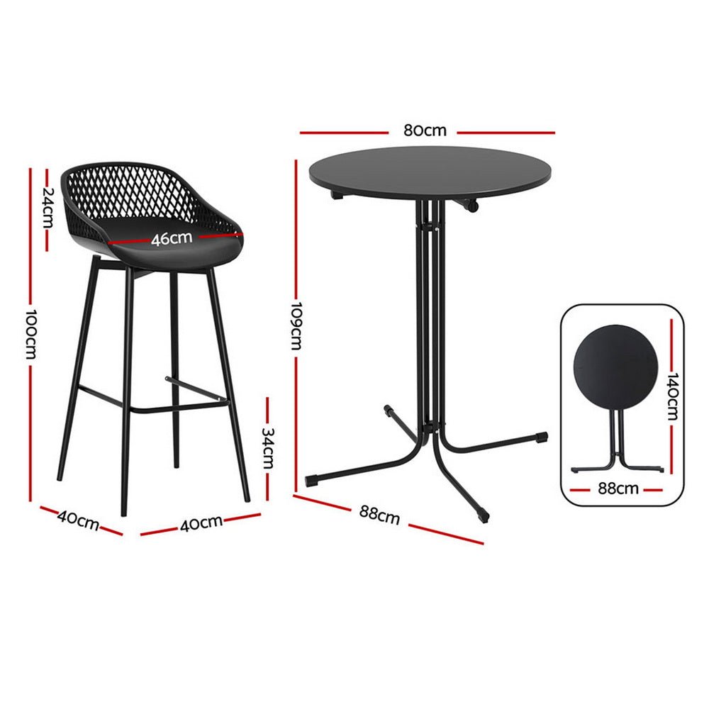 3PC Outdoor Bar Set Stools Dining Chairs Table Patio Furniture Bistro Set Black - Furniture > Outdoor > Outdoor Dining Sets - Rivercity House & Home Co. (ABN 18 642 972 209) - Affordable Modern Furniture Australia
