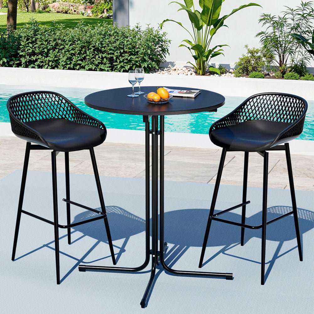 3PC Outdoor Bar Set Stools Dining Chairs Table Patio Furniture Bistro Set Black - Furniture > Outdoor > Outdoor Dining Sets - Rivercity House & Home Co. (ABN 18 642 972 209) - Affordable Modern Furniture Australia