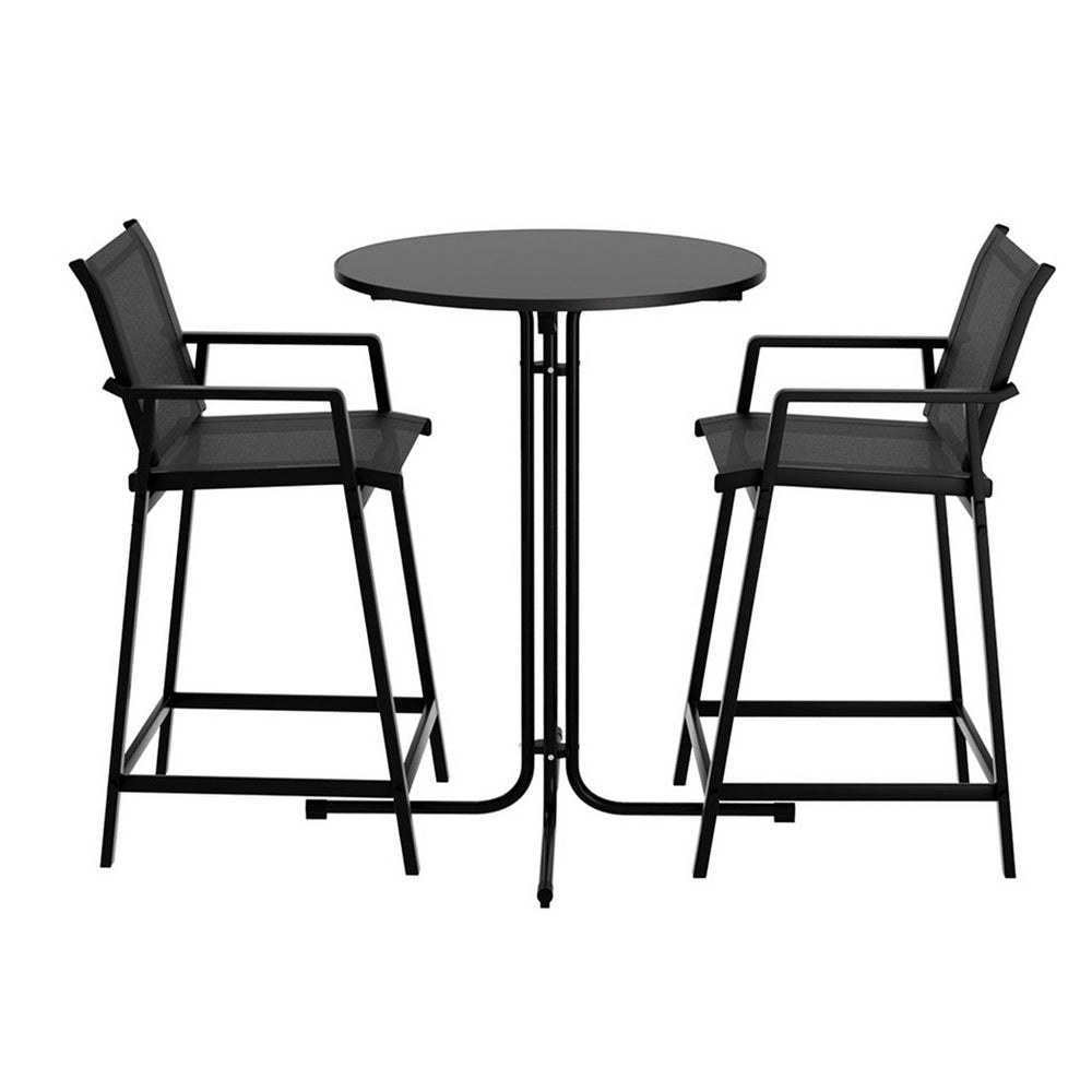 3PC Outdoor Bar Set Stools Dining Chairs Table Patio Furniture Bistro Set Steel Black - Furniture > Outdoor > Outdoor Dining Sets - Rivercity House & Home Co. (ABN 18 642 972 209) - Affordable Modern Furniture Australia
