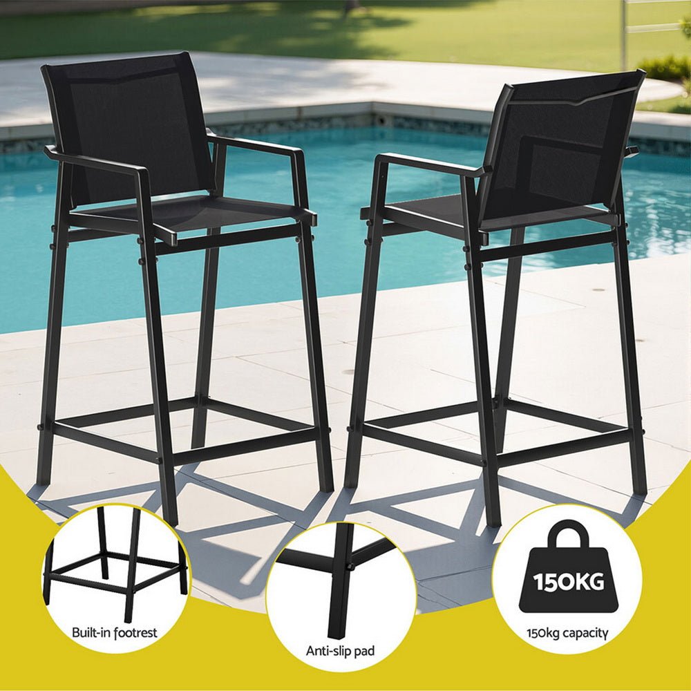 3PC Outdoor Bar Set Stools Dining Chairs Table Patio Furniture Bistro Set Steel Black - Furniture > Outdoor > Outdoor Dining Sets - Rivercity House & Home Co. (ABN 18 642 972 209) - Affordable Modern Furniture Australia
