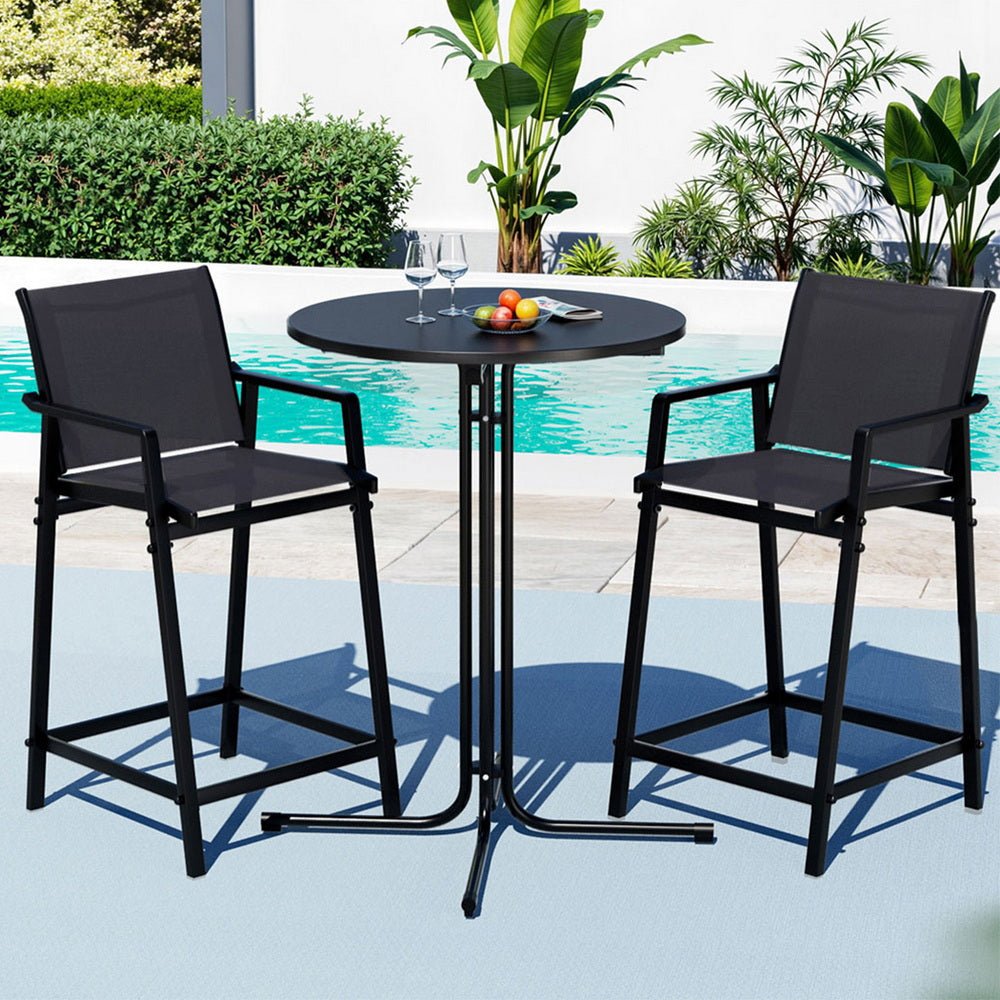 3PC Outdoor Bar Set Stools Dining Chairs Table Patio Furniture Bistro Set Steel Black - Furniture > Outdoor > Outdoor Dining Sets - Rivercity House & Home Co. (ABN 18 642 972 209) - Affordable Modern Furniture Australia