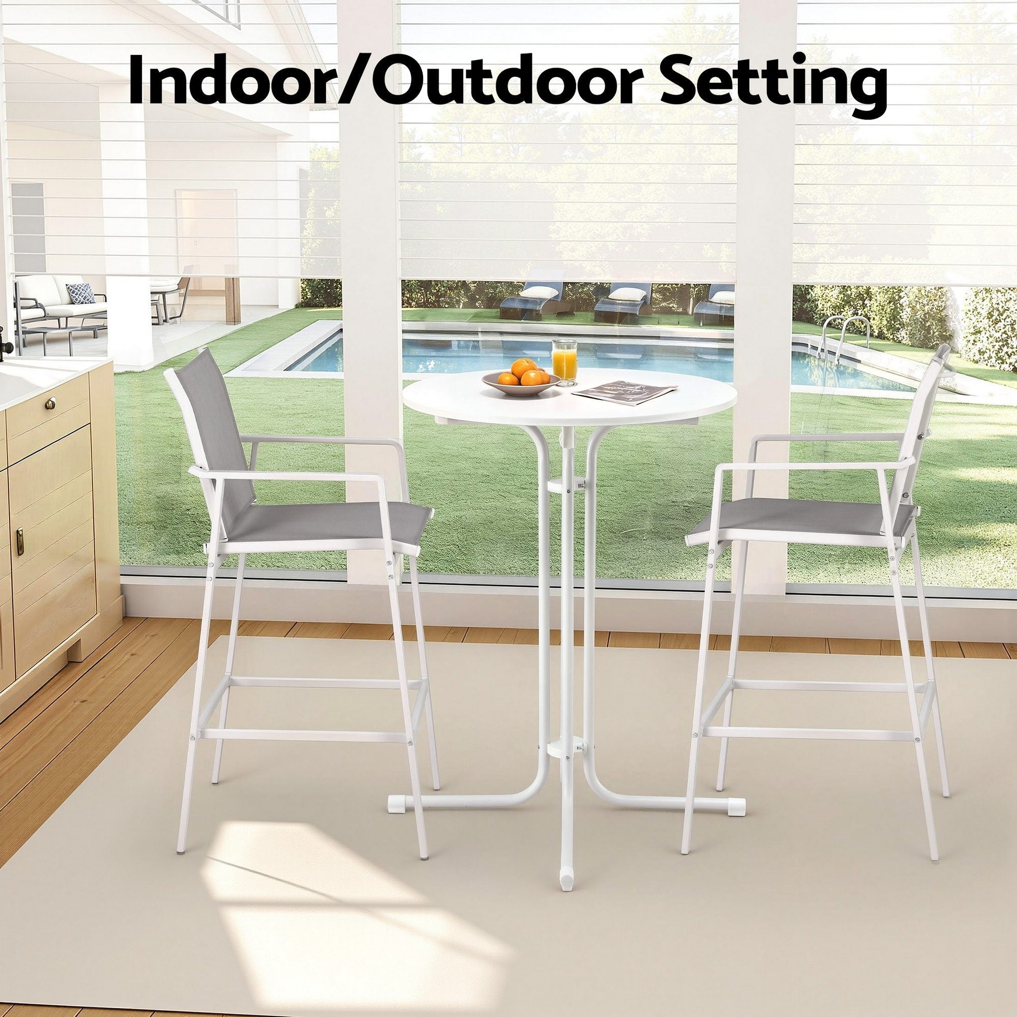 3PC Outdoor Bar Set Stools Dining Chairs Table Patio Furniture Bistro Set Steel White - Furniture > Bar Stools & Chairs > Table & Bar Stools - Rivercity House & Home Co. (ABN 18 642 972 209) - Affordable Modern Furniture Australia