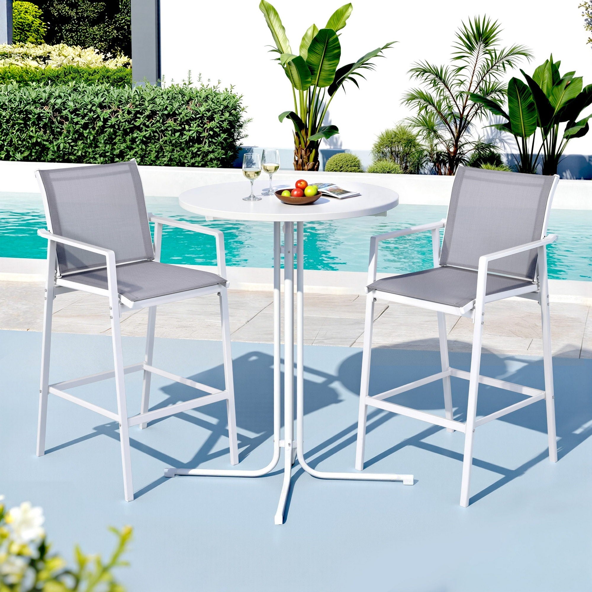 3PC Outdoor Bar Set Stools Dining Chairs Table Patio Furniture Bistro Set Steel White - Furniture > Bar Stools & Chairs > Table & Bar Stools - Rivercity House & Home Co. (ABN 18 642 972 209) - Affordable Modern Furniture Australia