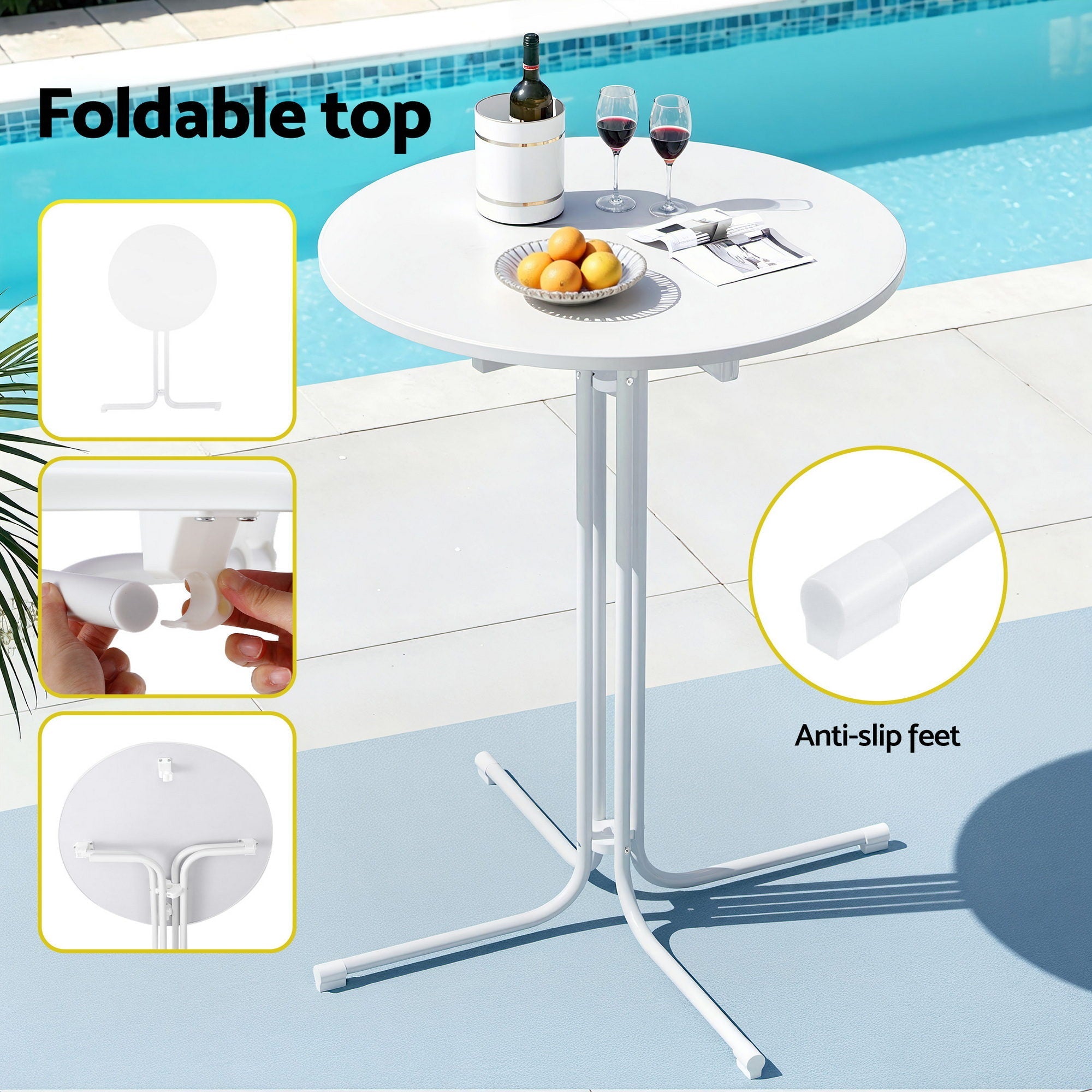 3PC Outdoor Bar Set Stools Dining Chairs Table Patio Furniture Bistro Set Steel White - Furniture > Bar Stools & Chairs > Table & Bar Stools - Rivercity House & Home Co. (ABN 18 642 972 209) - Affordable Modern Furniture Australia