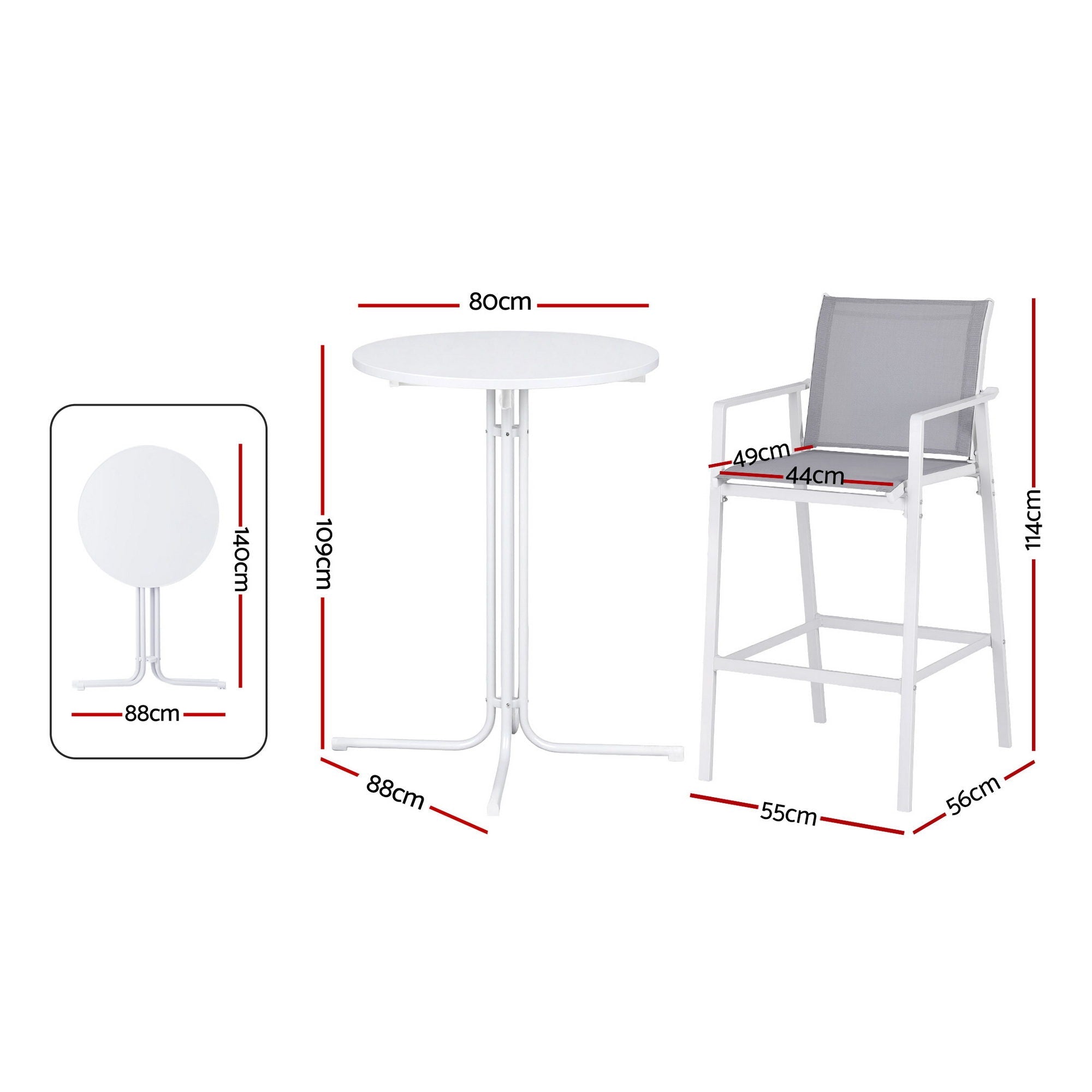 3PC Outdoor Bar Set Stools Dining Chairs Table Patio Furniture Bistro Set Steel White - Furniture > Bar Stools & Chairs > Table & Bar Stools - Rivercity House & Home Co. (ABN 18 642 972 209) - Affordable Modern Furniture Australia