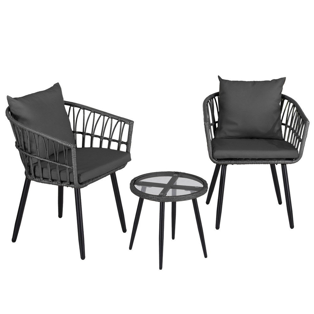 3PC Outdoor Bistro Set Patio Furniture Lounge Setting Table and Chairs Grey - Furniture > Outdoor > Outdoor Sofas & Lounge Sets - Rivercity House & Home Co. (ABN 18 642 972 209) - Affordable Modern Furniture Australia