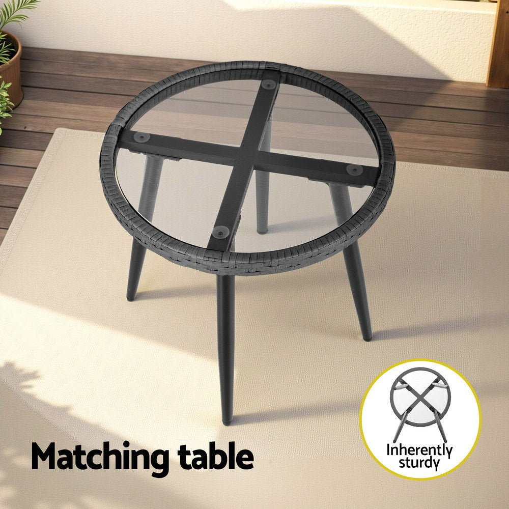 3PC Outdoor Bistro Set Patio Furniture Lounge Setting Table and Chairs Grey - Furniture > Outdoor > Outdoor Sofas & Lounge Sets - Rivercity House & Home Co. (ABN 18 642 972 209) - Affordable Modern Furniture Australia