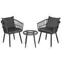 3PC Outdoor Bistro Patio Lounge Set with Table and Chairs - Grey