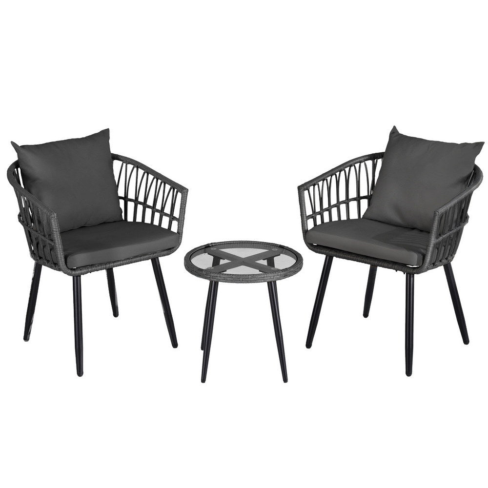 3PC Outdoor Bistro Set Patio Furniture Lounge Setting Table and Chairs Grey - Furniture > Outdoor > Outdoor Sofas & Lounge Sets - Rivercity House & Home Co. (ABN 18 642 972 209) - Affordable Modern Furniture Australia