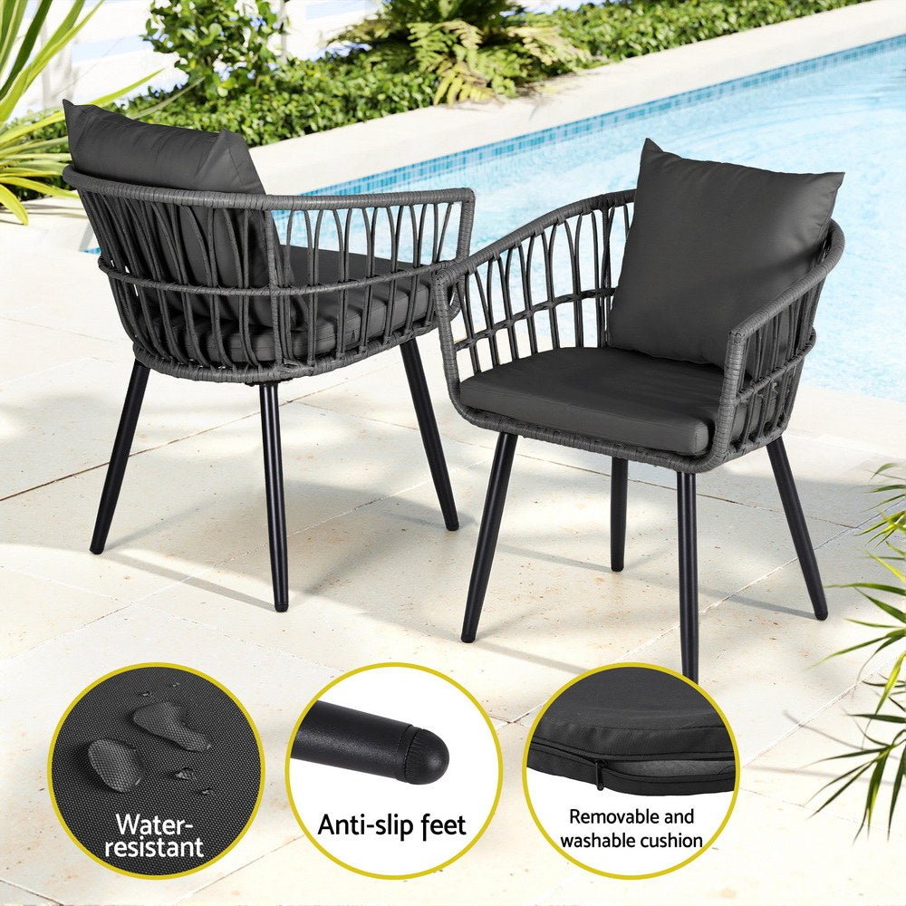 3PC Outdoor Bistro Set Patio Furniture Lounge Setting Table and Chairs Grey - Furniture > Outdoor > Outdoor Sofas & Lounge Sets - Rivercity House & Home Co. (ABN 18 642 972 209) - Affordable Modern Furniture Australia