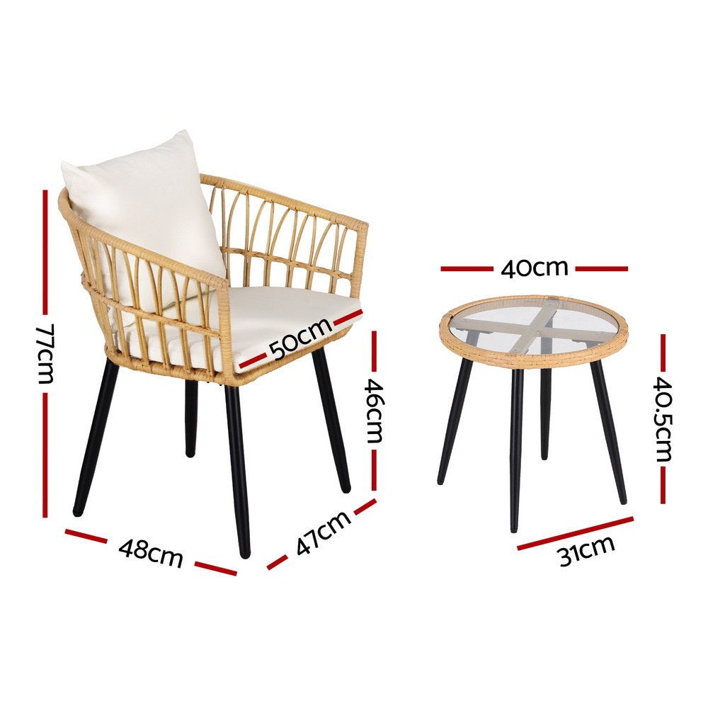 3PC Outdoor Bistro Set Patio Furniture Lounge Setting Table and Chairs Natural - Furniture > Outdoor > Outdoor Sofas & Lounge Sets - Rivercity House & Home Co. (ABN 18 642 972 209) - Affordable Modern Furniture Australia