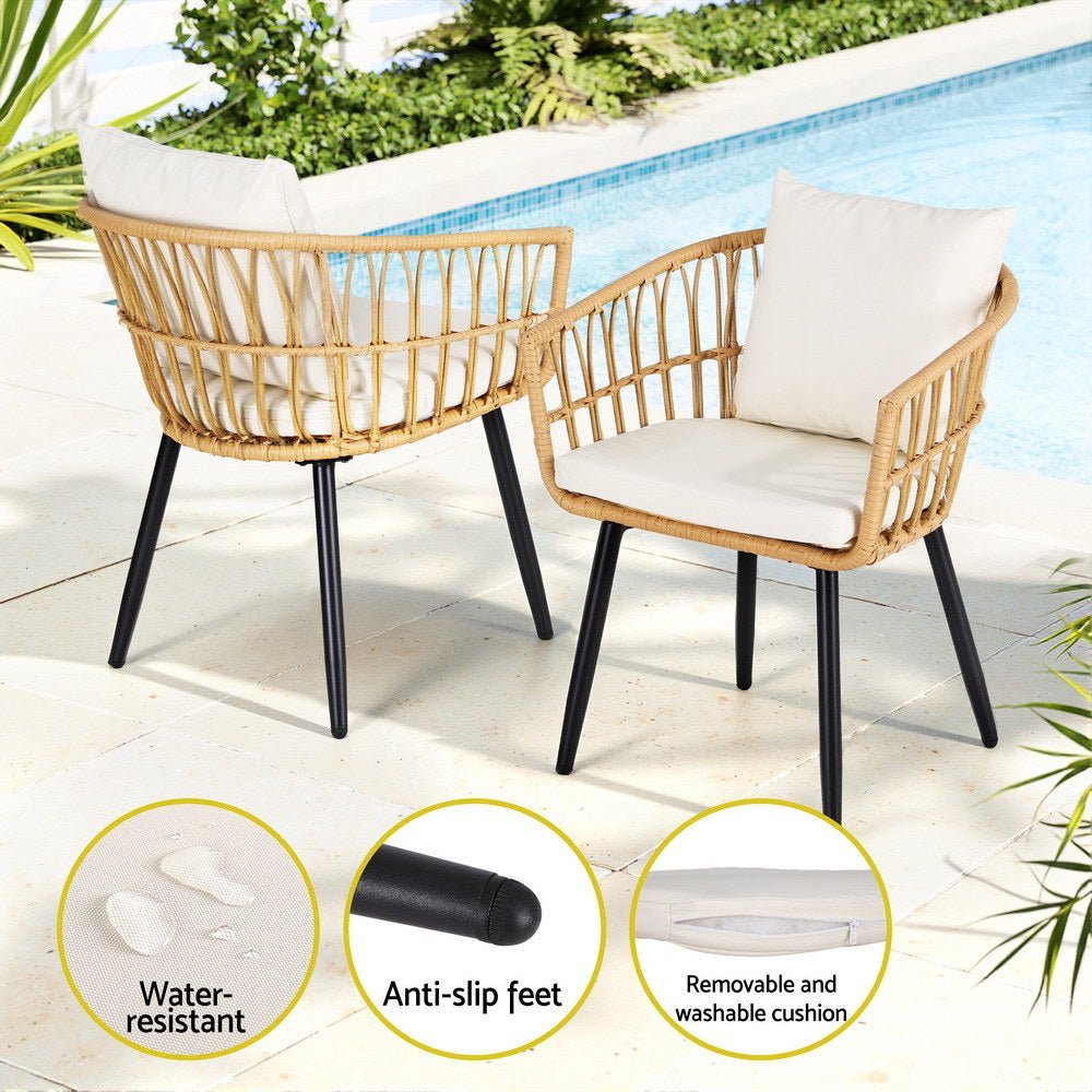 3PC Outdoor Bistro Set Patio Furniture Lounge Setting Table and Chairs Natural - Furniture > Outdoor > Outdoor Sofas & Lounge Sets - Rivercity House & Home Co. (ABN 18 642 972 209) - Affordable Modern Furniture Australia