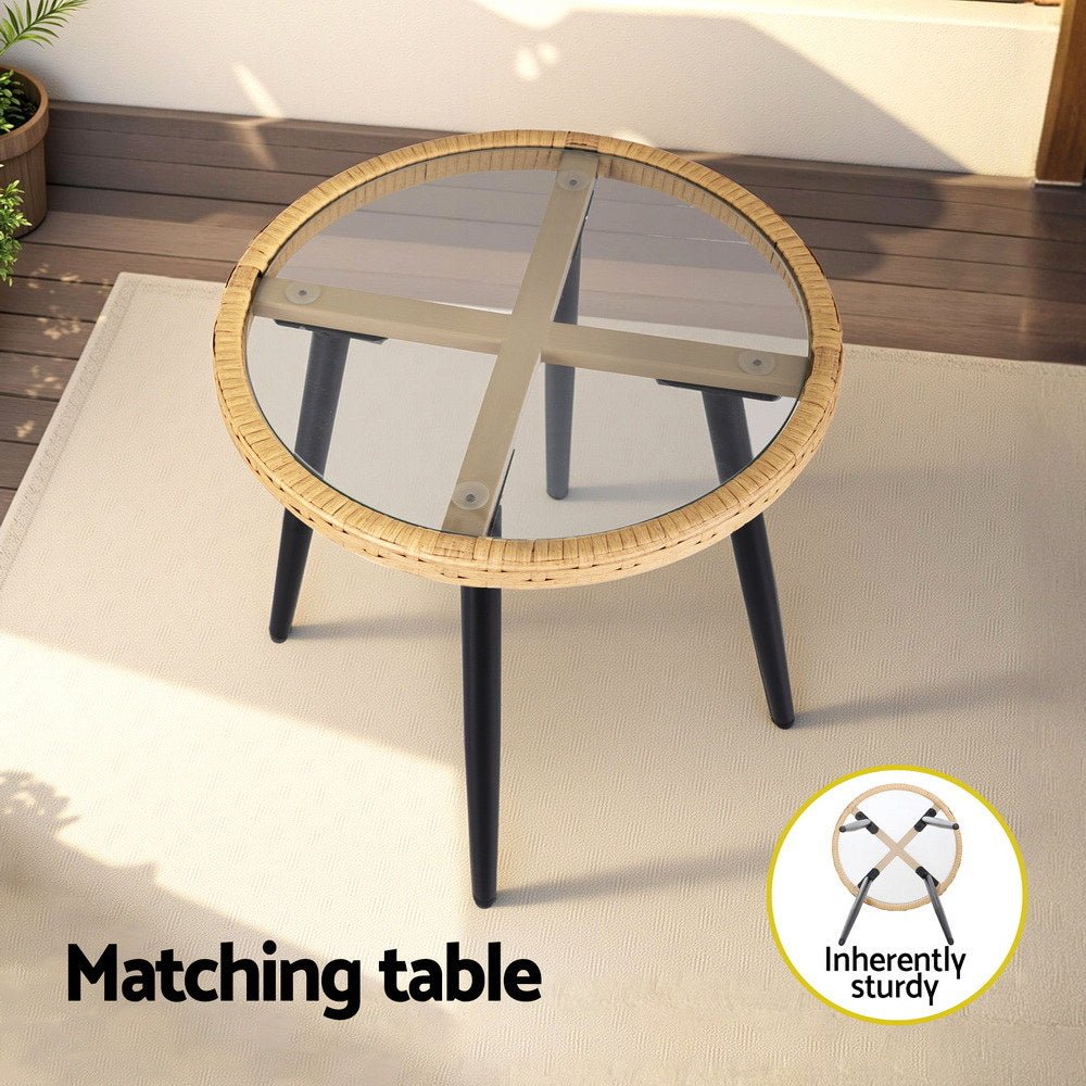 3PC Outdoor Bistro Set Patio Furniture Lounge Setting Table and Chairs Natural - Furniture > Outdoor > Outdoor Sofas & Lounge Sets - Rivercity House & Home Co. (ABN 18 642 972 209) - Affordable Modern Furniture Australia