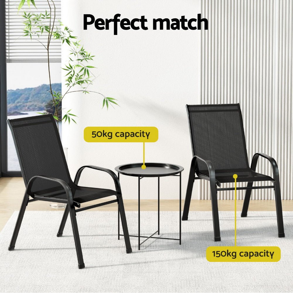3PC Outdoor Bistro Set Patio Furniture Table and Chairs Stackable Black - Furniture > Outdoor > Outdoor Sofas & Lounge Sets - Rivercity House & Home Co. (ABN 18 642 972 209) - Affordable Modern Furniture Australia