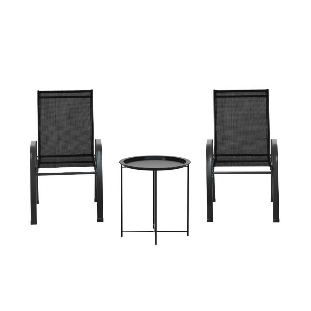 3PC Outdoor Bistro Set Patio Furniture Table and Chairs Stackable Black - Furniture > Outdoor > Outdoor Sofas & Lounge Sets - Rivercity House & Home Co. (ABN 18 642 972 209) - Affordable Modern Furniture Australia