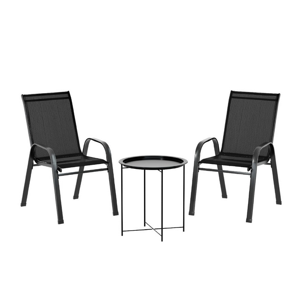 3PC Outdoor Bistro Set Patio Furniture Table and Chairs Stackable Black - Furniture > Outdoor > Outdoor Sofas & Lounge Sets - Rivercity House & Home Co. (ABN 18 642 972 209) - Affordable Modern Furniture Australia