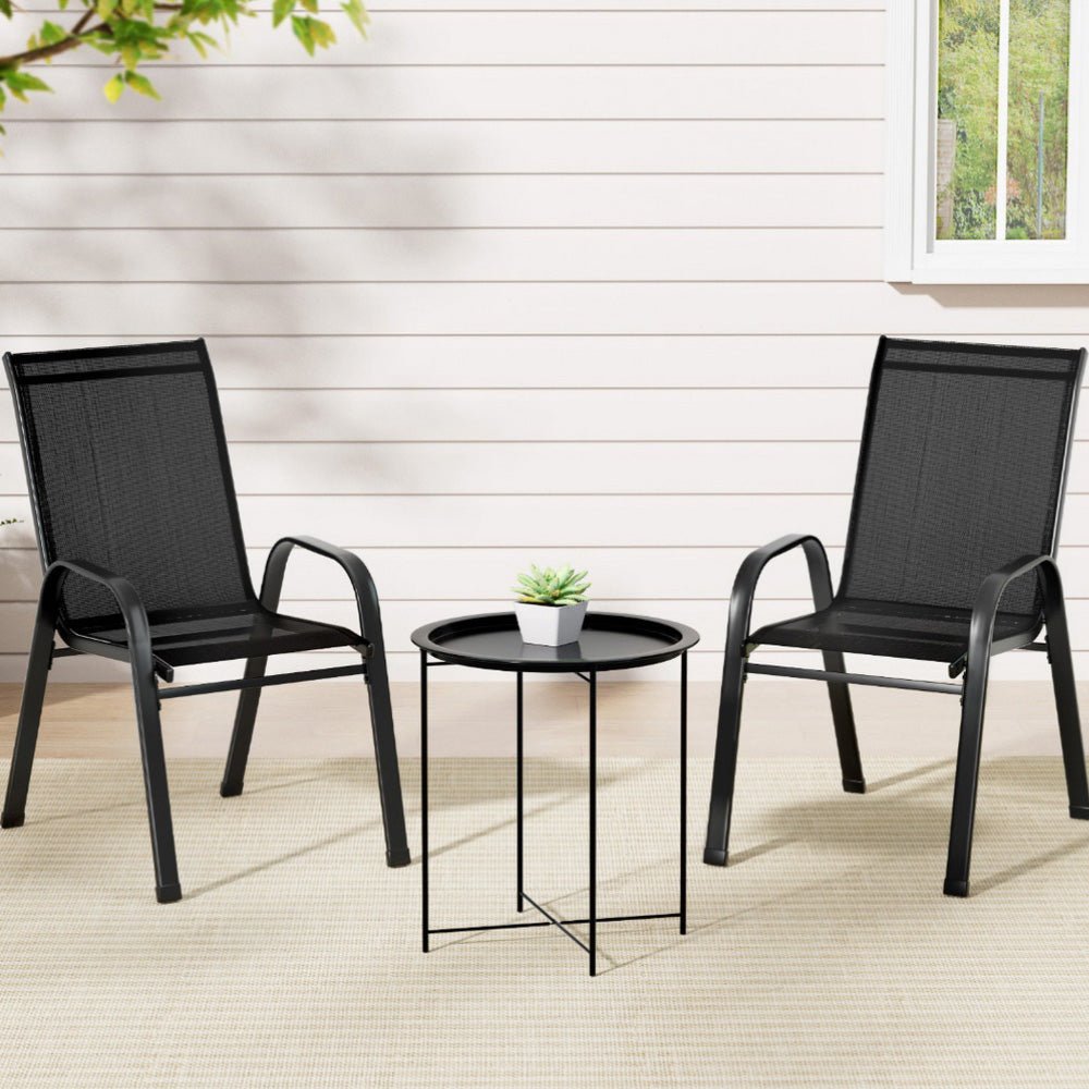 3PC Outdoor Bistro Set Patio Furniture Table and Chairs Stackable Black - Furniture > Outdoor > Outdoor Sofas & Lounge Sets - Rivercity House & Home Co. (ABN 18 642 972 209) - Affordable Modern Furniture Australia