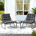 3PC Outdoor Bistro Dining Set Steel Table and Chairs with Cushions - Black