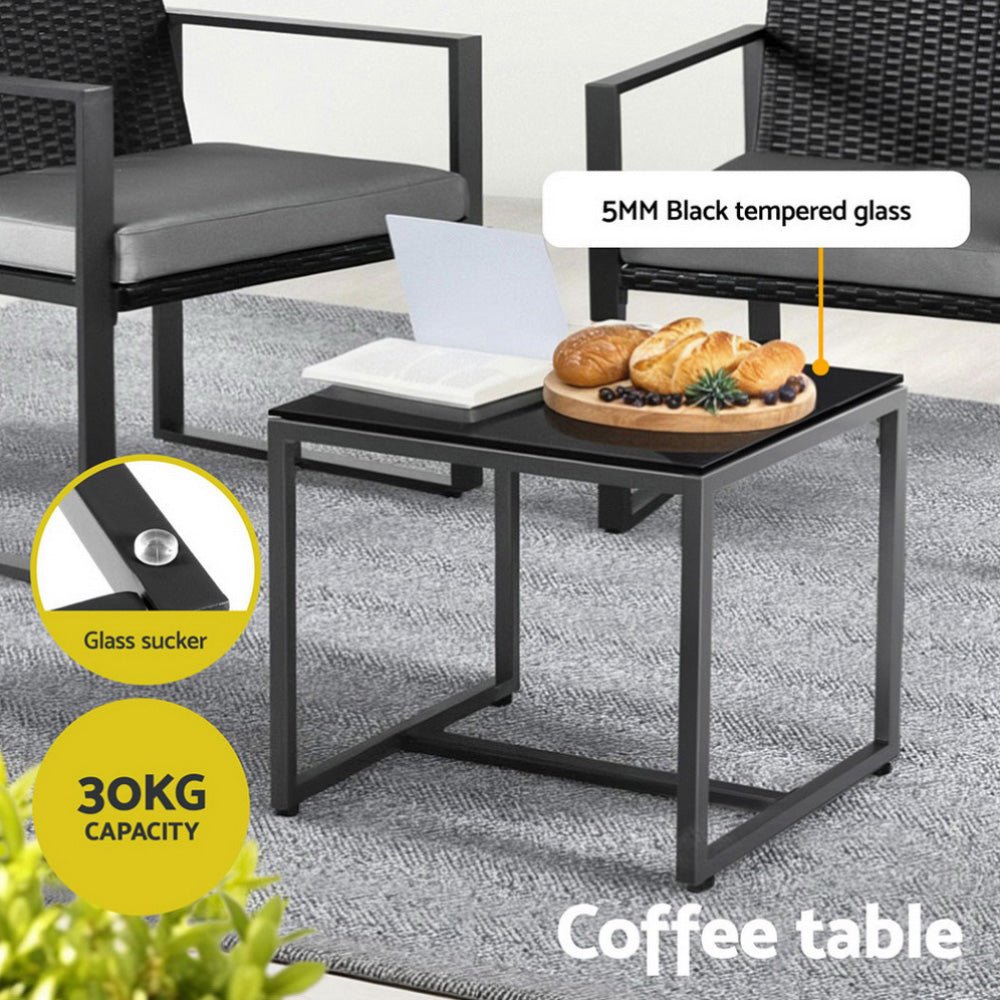 3PC Outdoor Bistro Set Patio Furniture Wicker Dining Chairs Table Cushion Black - Furniture > Outdoor > Outdoor Dining Sets - Rivercity House & Home Co. (ABN 18 642 972 209) - Affordable Modern Furniture Australia