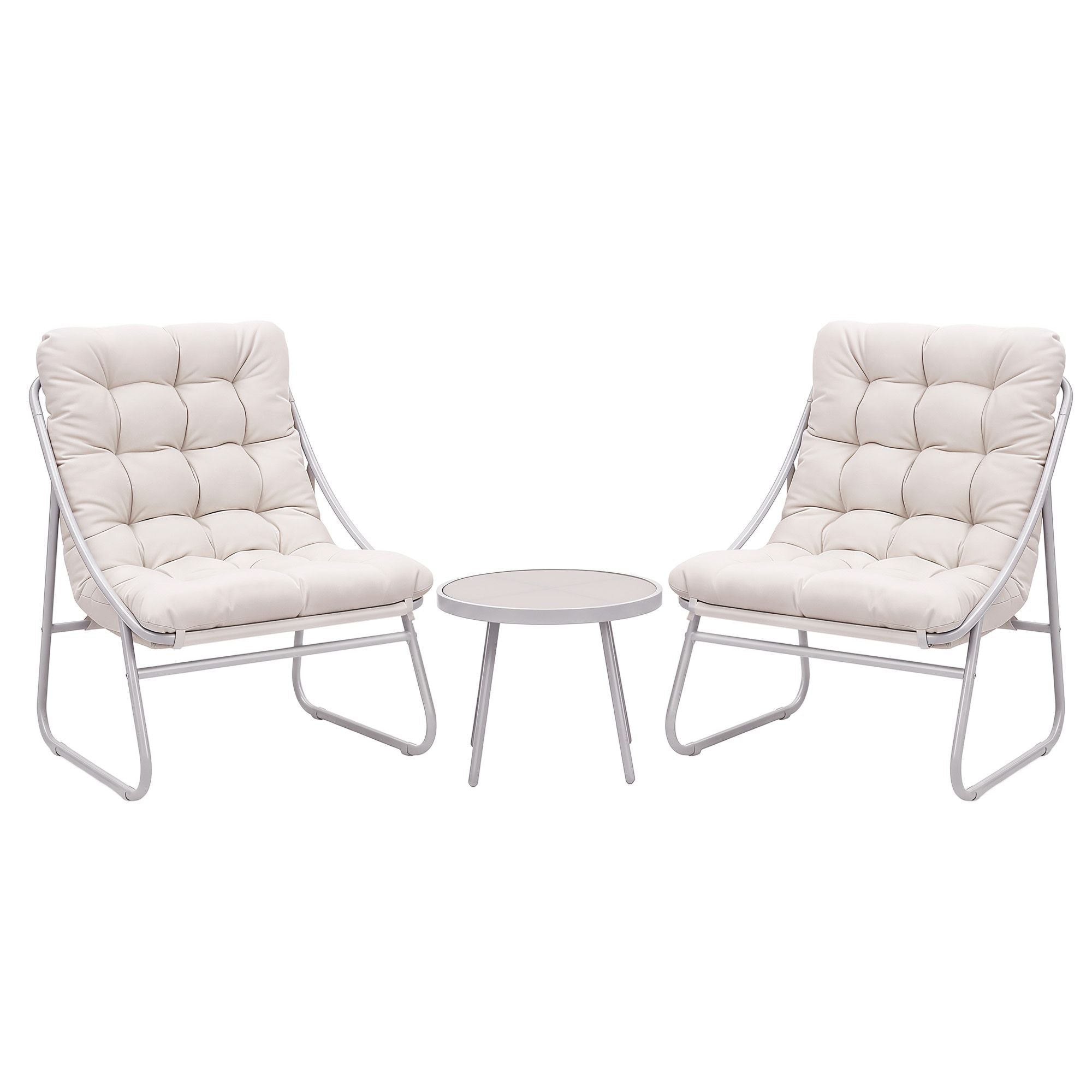3PC Outdoor Bistro Set Steel Table and Chairs with Polyester Cushions - Khaki - Furniture > Outdoor > Outdoor Dining Sets - Rivercity House & Home Co. (ABN 18 642 972 209) - Affordable Modern Furniture Australia