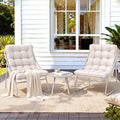 3PC Outdoor Bistro Set Steel Table and Chairs with Polyester Cushions - Khaki