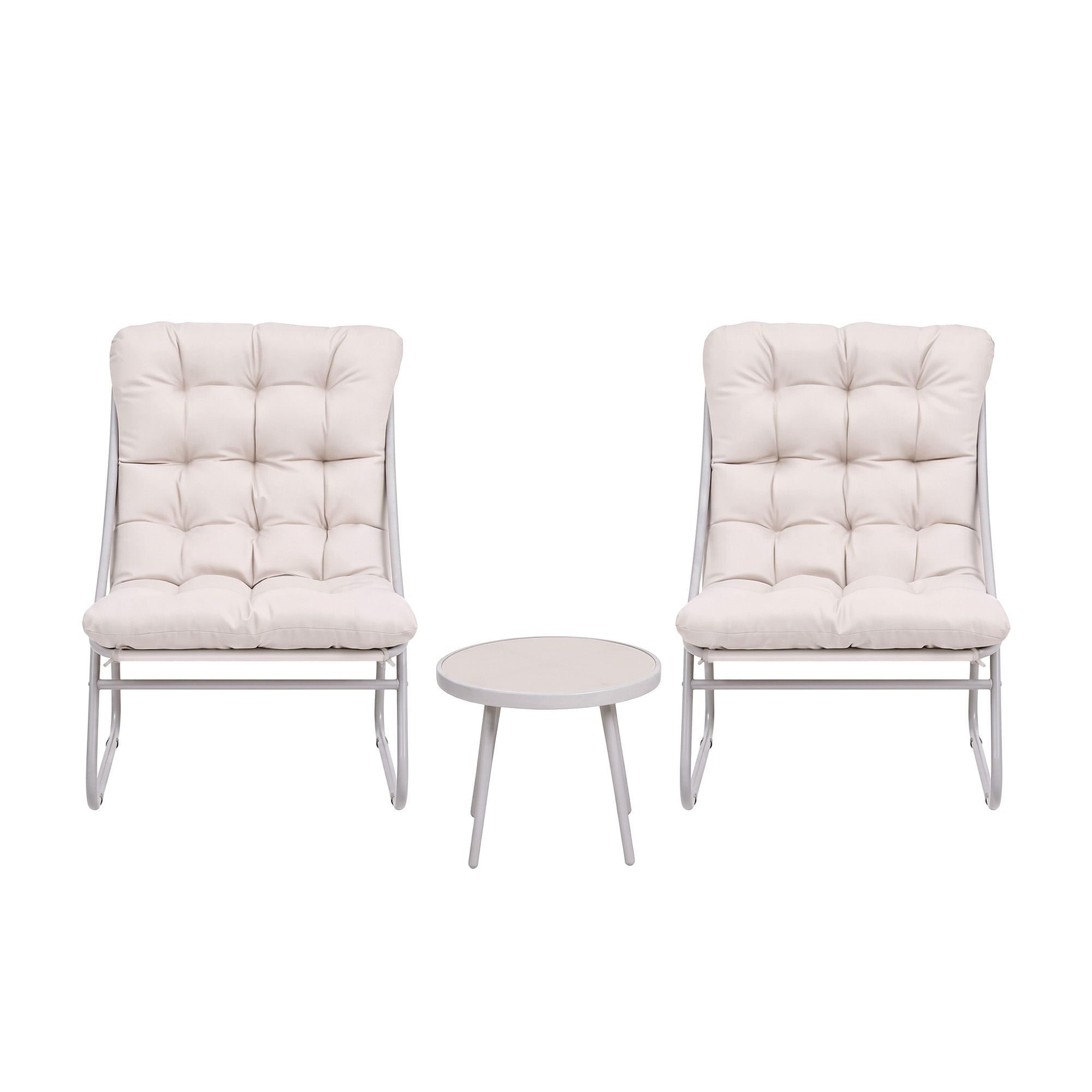 3PC Outdoor Bistro Set Steel Table and Chairs with Polyester Cushions - Khaki - Furniture > Outdoor > Outdoor Dining Sets - Rivercity House & Home Co. (ABN 18 642 972 209) - Affordable Modern Furniture Australia