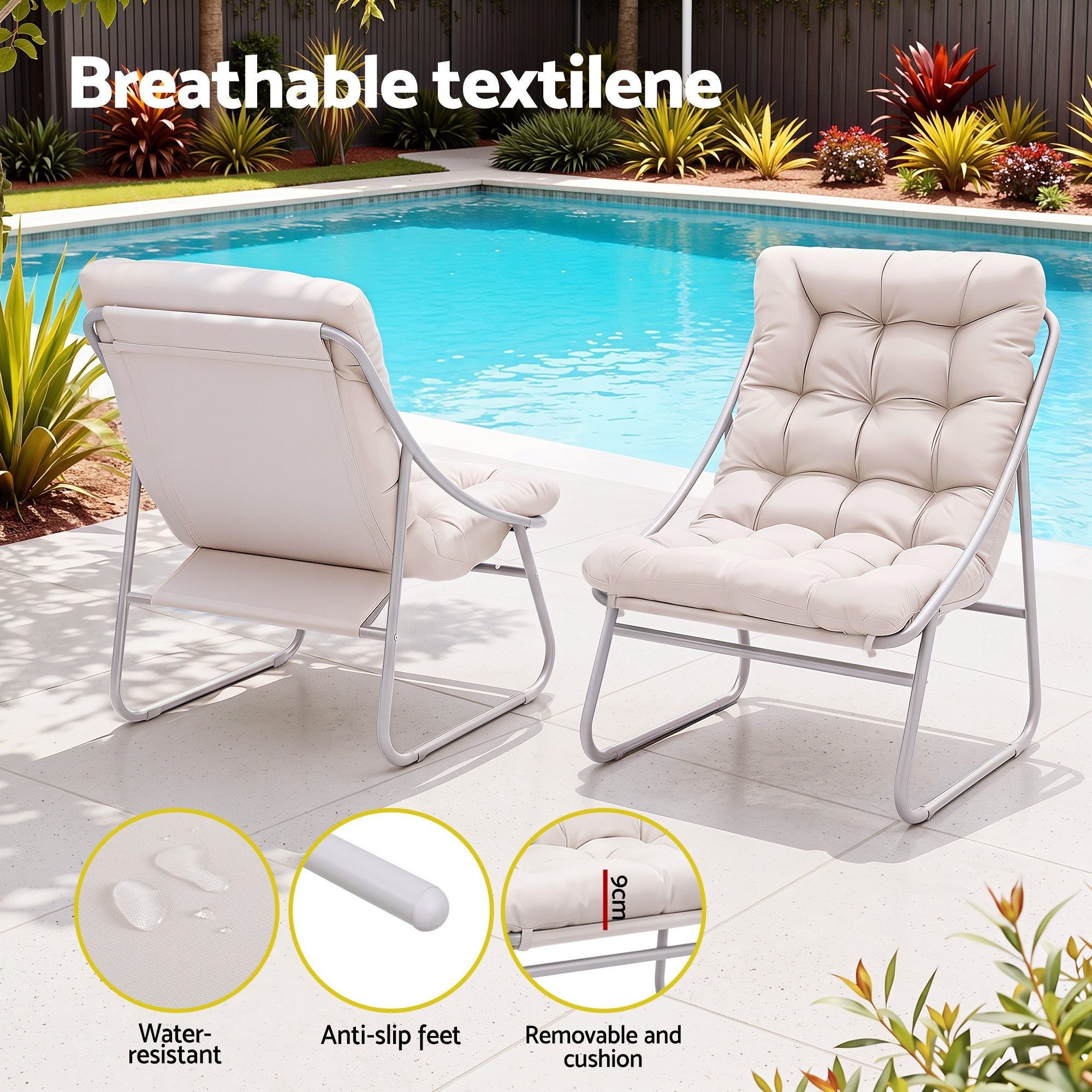 3PC Outdoor Bistro Set Steel Table and Chairs with Polyester Cushions - Khaki - Furniture > Outdoor > Outdoor Dining Sets - Rivercity House & Home Co. (ABN 18 642 972 209) - Affordable Modern Furniture Australia