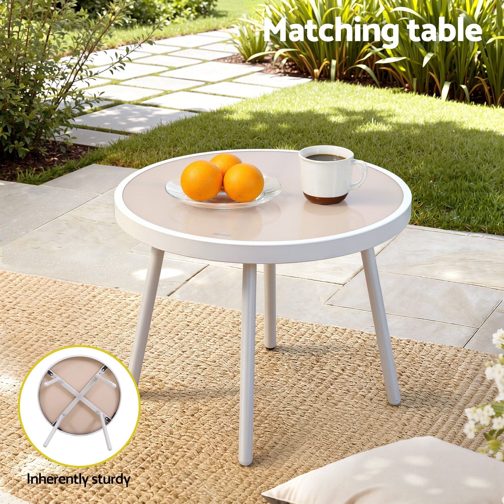 3PC Outdoor Bistro Set Steel Table and Chairs with Polyester Cushions - Khaki - Furniture > Outdoor > Outdoor Dining Sets - Rivercity House & Home Co. (ABN 18 642 972 209) - Affordable Modern Furniture Australia