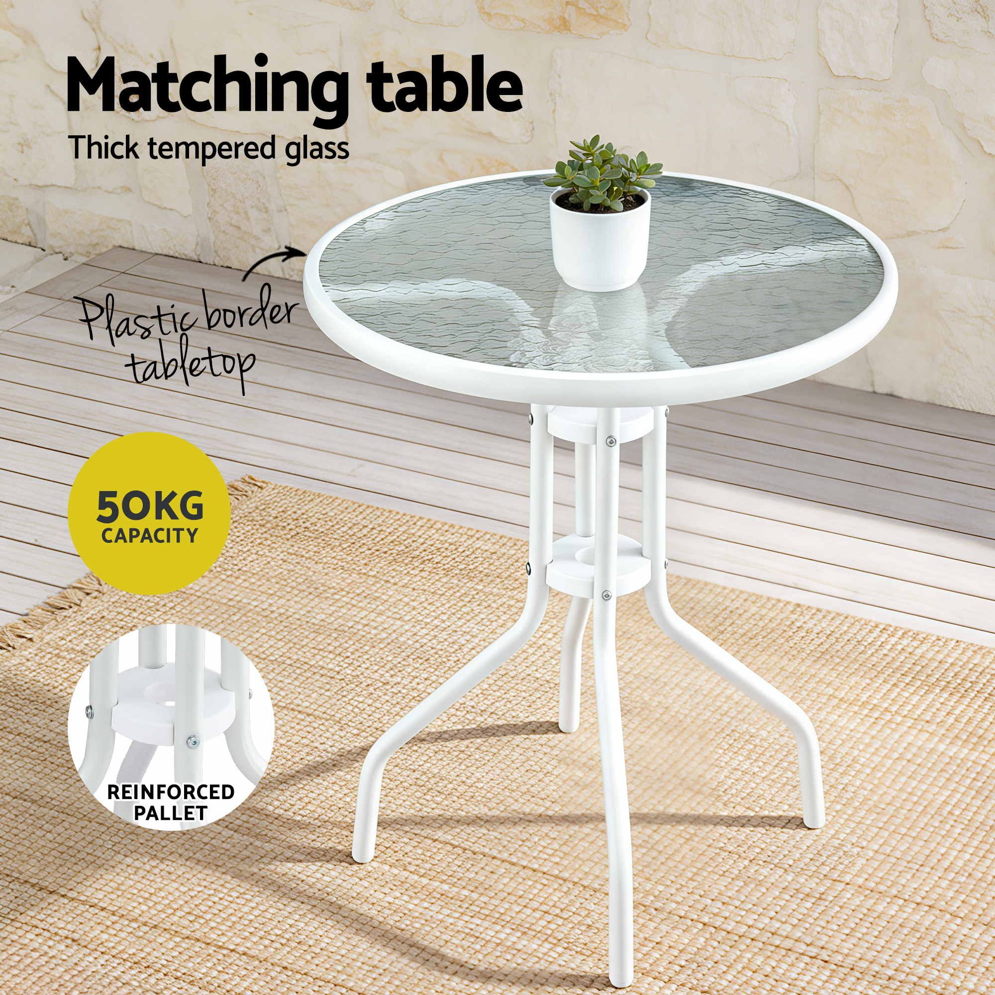 3PC Outdoor Bistro Set Table and Chairs Stackable Patio Furniture White - Furniture > Outdoor > Outdoor Dining Sets - Rivercity House & Home Co. (ABN 18 642 972 209) - Affordable Modern Furniture Australia
