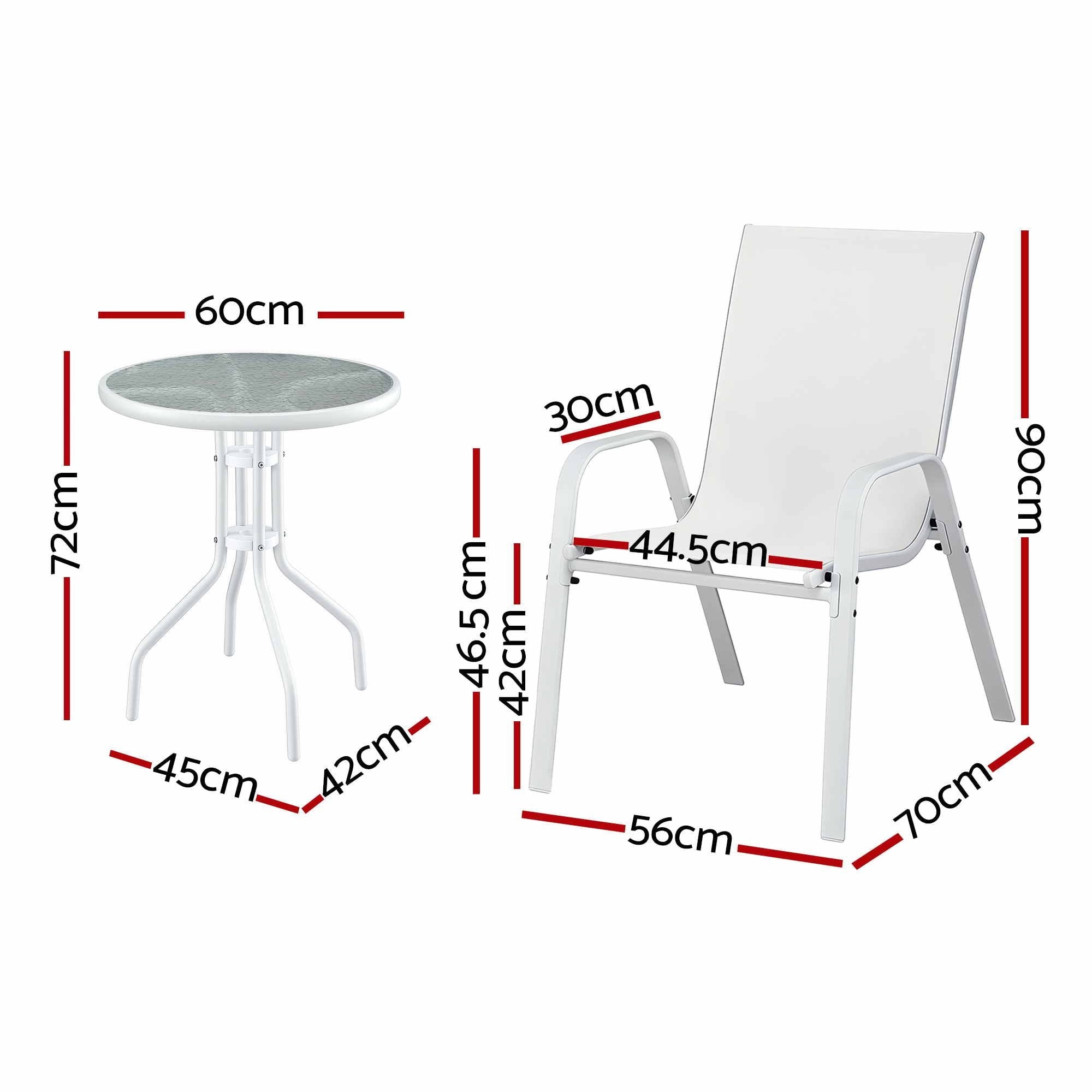 3PC Outdoor Bistro Set Table and Chairs Stackable Patio Furniture White - Furniture > Outdoor > Outdoor Dining Sets - Rivercity House & Home Co. (ABN 18 642 972 209) - Affordable Modern Furniture Australia