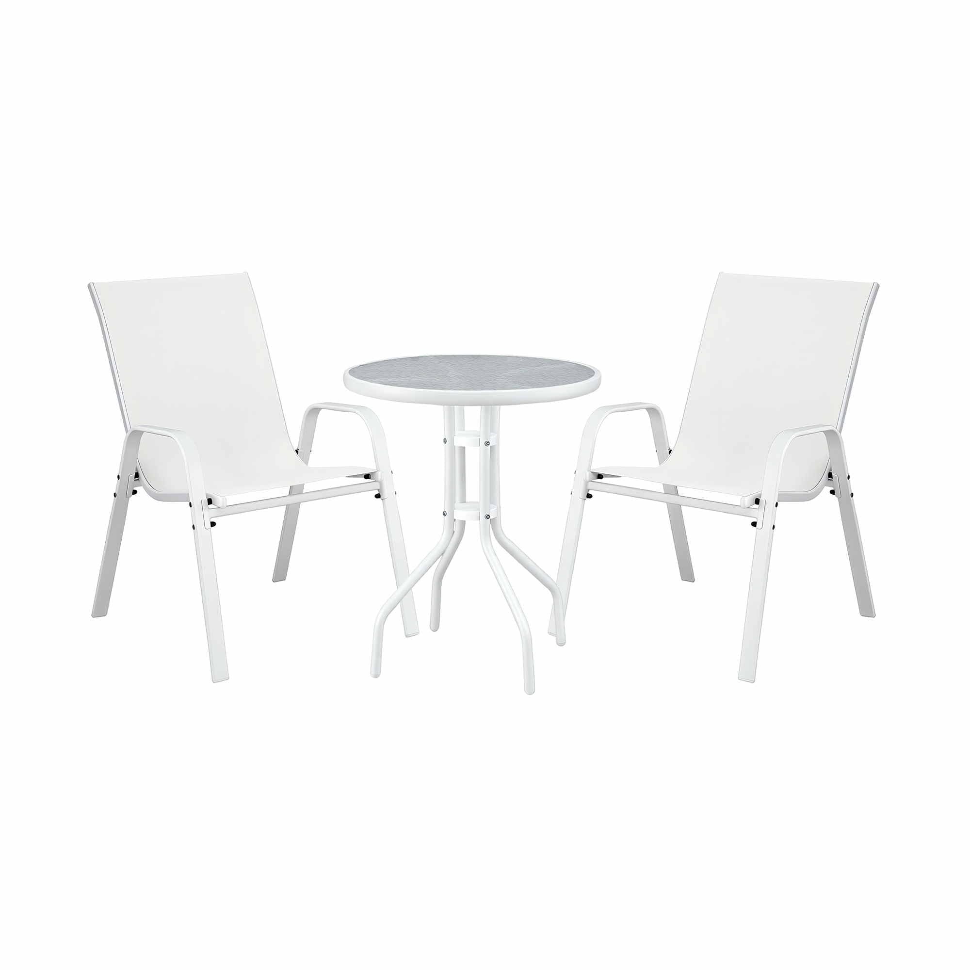 3PC Outdoor Bistro Set Table and Chairs Stackable Patio Furniture White - Furniture > Outdoor > Outdoor Dining Sets - Rivercity House & Home Co. (ABN 18 642 972 209) - Affordable Modern Furniture Australia