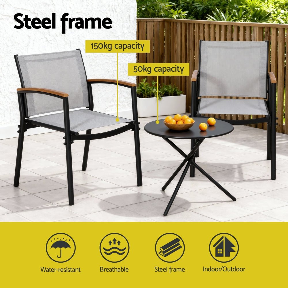 3PC Outdoor Bistro Set Table and Chairs Steel Dining Chair Patio Furniture Textilene - Furniture > Outdoor > Outdoor Dining Sets - Rivercity House & Home Co. (ABN 18 642 972 209) - Affordable Modern Furniture Australia