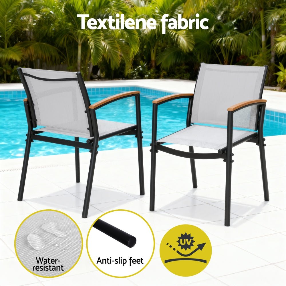 3PC Outdoor Bistro Set Table and Chairs Steel Dining Chair Patio Furniture Textilene - Furniture > Outdoor > Outdoor Dining Sets - Rivercity House & Home Co. (ABN 18 642 972 209) - Affordable Modern Furniture Australia