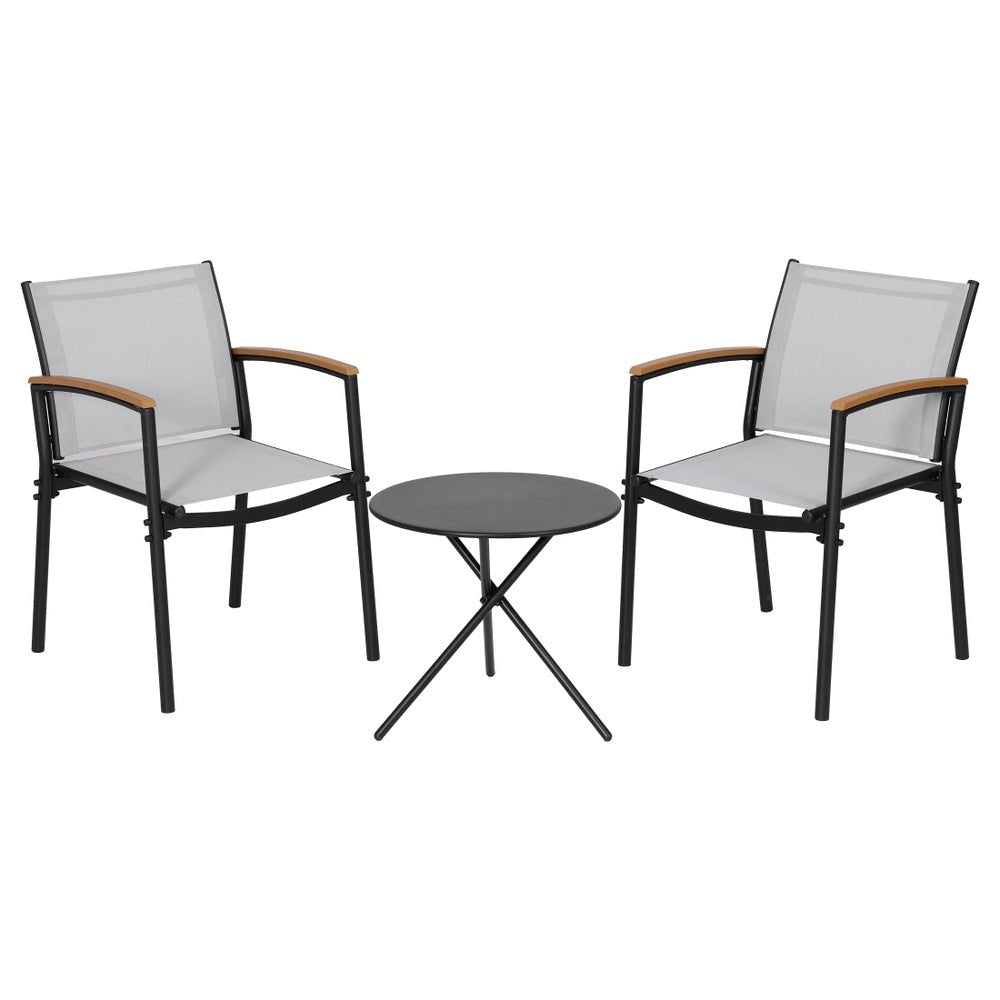 3PC Outdoor Bistro Set Table and Chairs Steel Dining Chair Patio Furniture Textilene - Furniture > Outdoor > Outdoor Dining Sets - Rivercity House & Home Co. (ABN 18 642 972 209) - Affordable Modern Furniture Australia