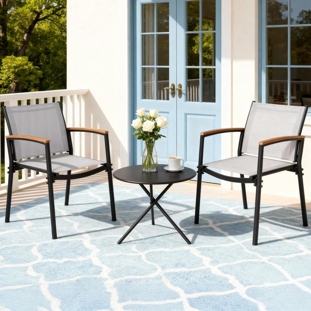 3PC Outdoor Bistro Set Table and Chairs Steel Dining Chair Patio Furniture Textilene - Furniture > Outdoor > Outdoor Dining Sets - Rivercity House & Home Co. (ABN 18 642 972 209) - Affordable Modern Furniture Australia
