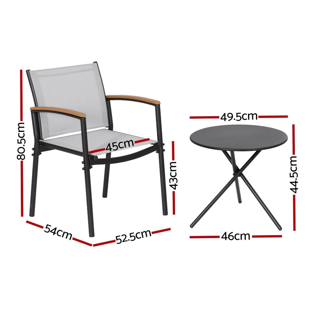 3PC Outdoor Bistro Set Table and Chairs Steel Dining Chair Patio Furniture Textilene - Furniture > Outdoor > Outdoor Dining Sets - Rivercity House & Home Co. (ABN 18 642 972 209) - Affordable Modern Furniture Australia