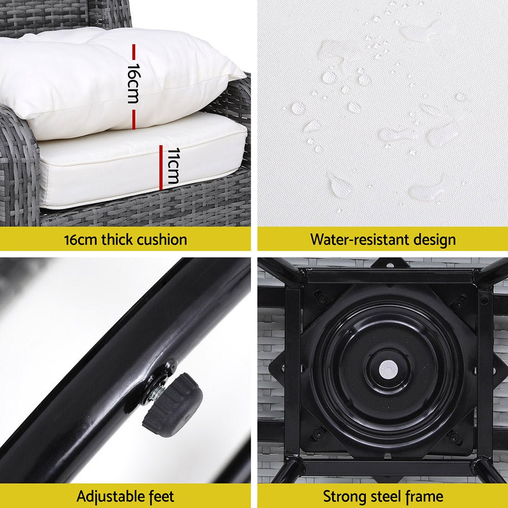 3PC Outdoor Furniture Bistro Set Lounge Wicker Swivel Chairs Table Cushion Grey - Furniture > Outdoor - Rivercity House & Home Co. (ABN 18 642 972 209) - Affordable Modern Furniture Australia